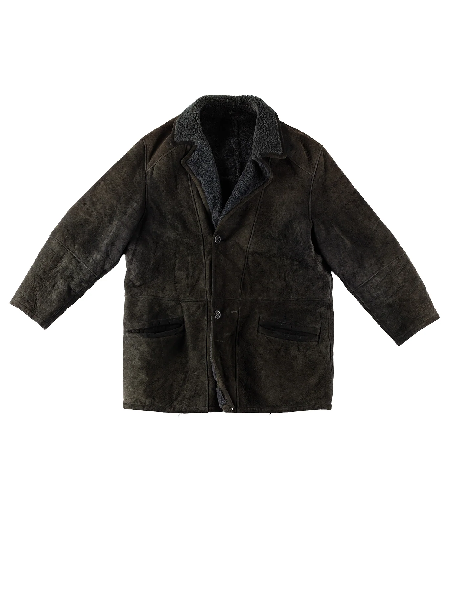 Vintage 80's Men Sheepskin Coat in Black by Northern Grip