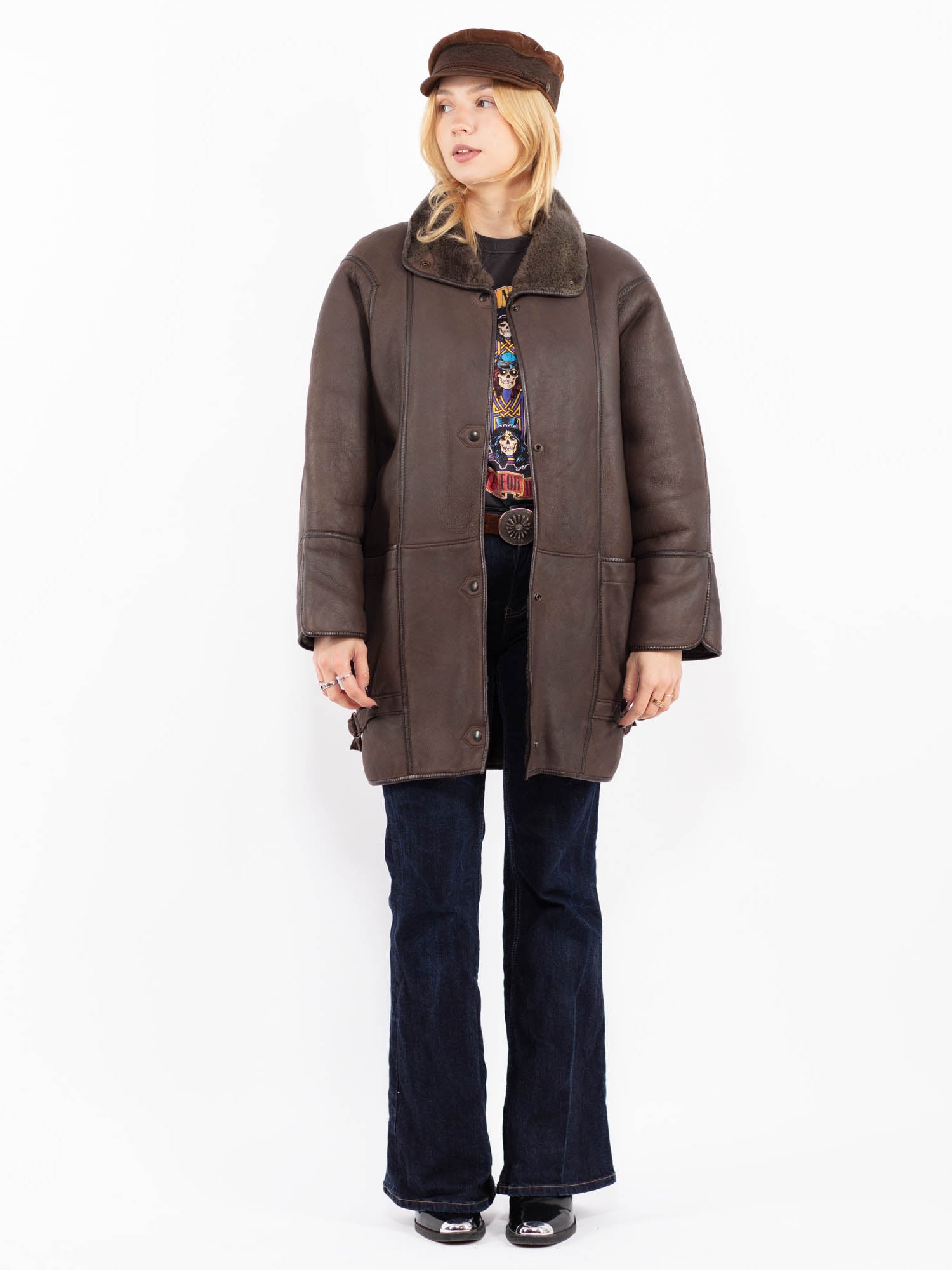 Vintage 80's Women Sheepskin Shearling Coat in Brown by Northern Grip