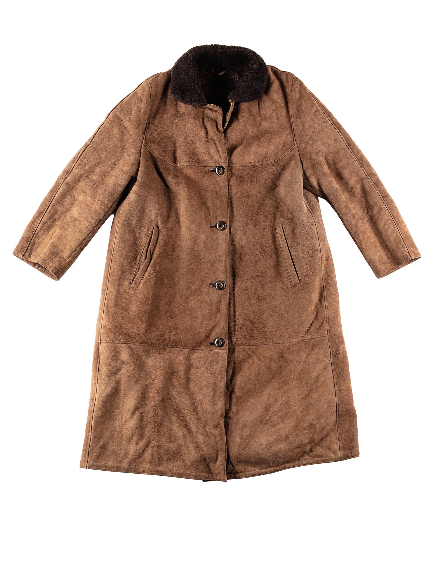 Vintage 80's Women Sheepskin Maxi Coat in Brown by Northern Grip