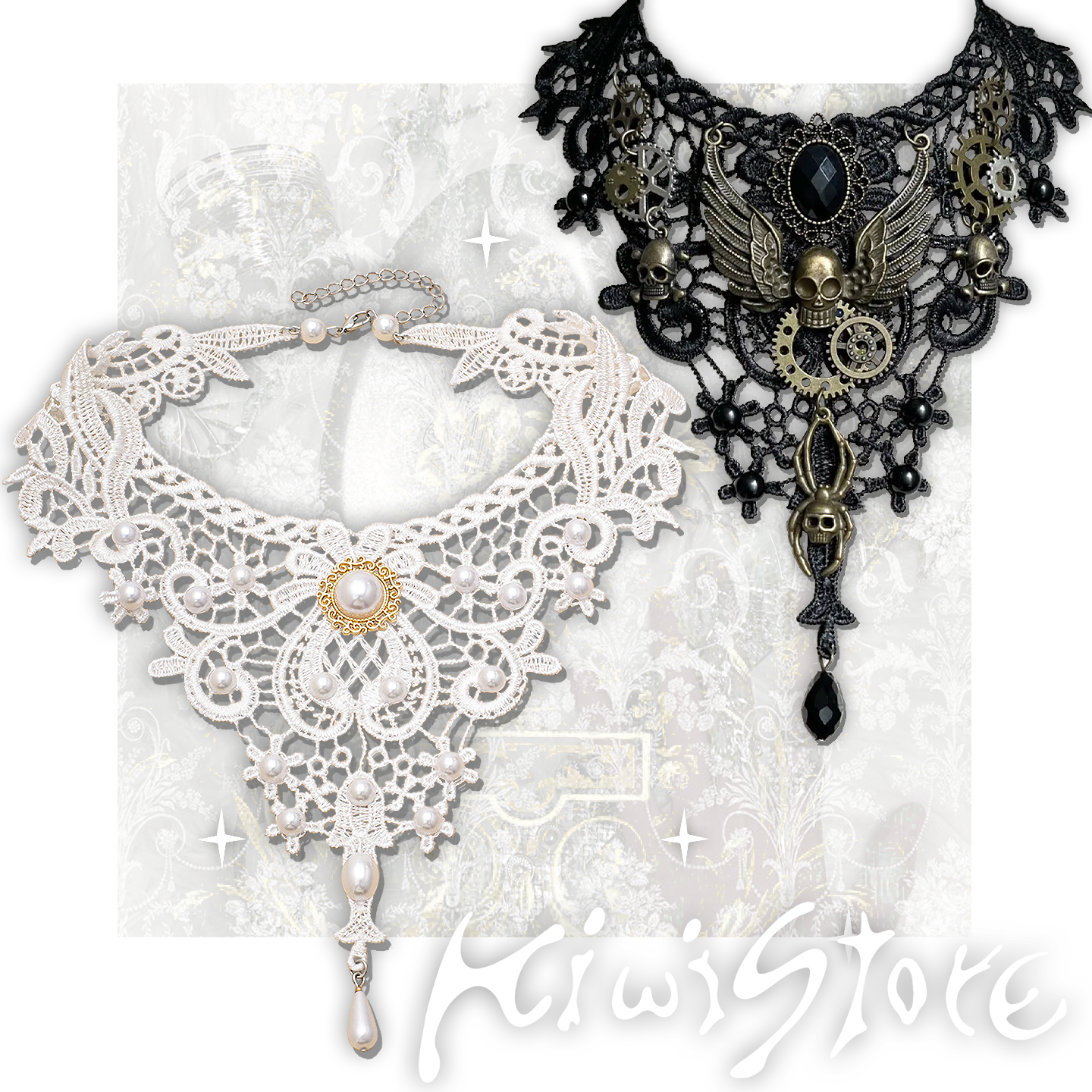 Y2K Maximalist Lace Embossed Statement Necklace - Kiwi Store by Land Decora