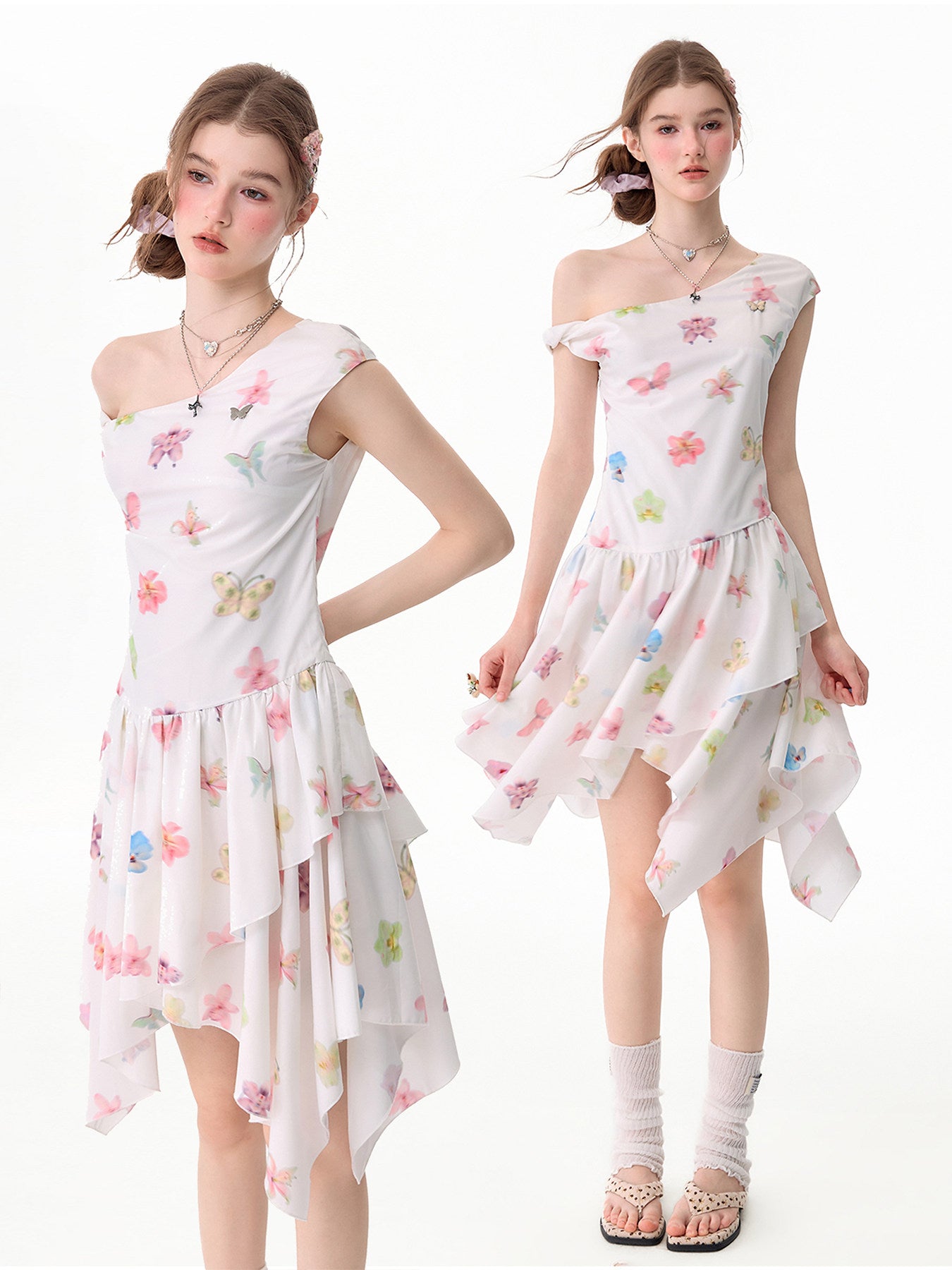 Y2K Floral Off Shoulder Dress - ziziFei by Land Decora