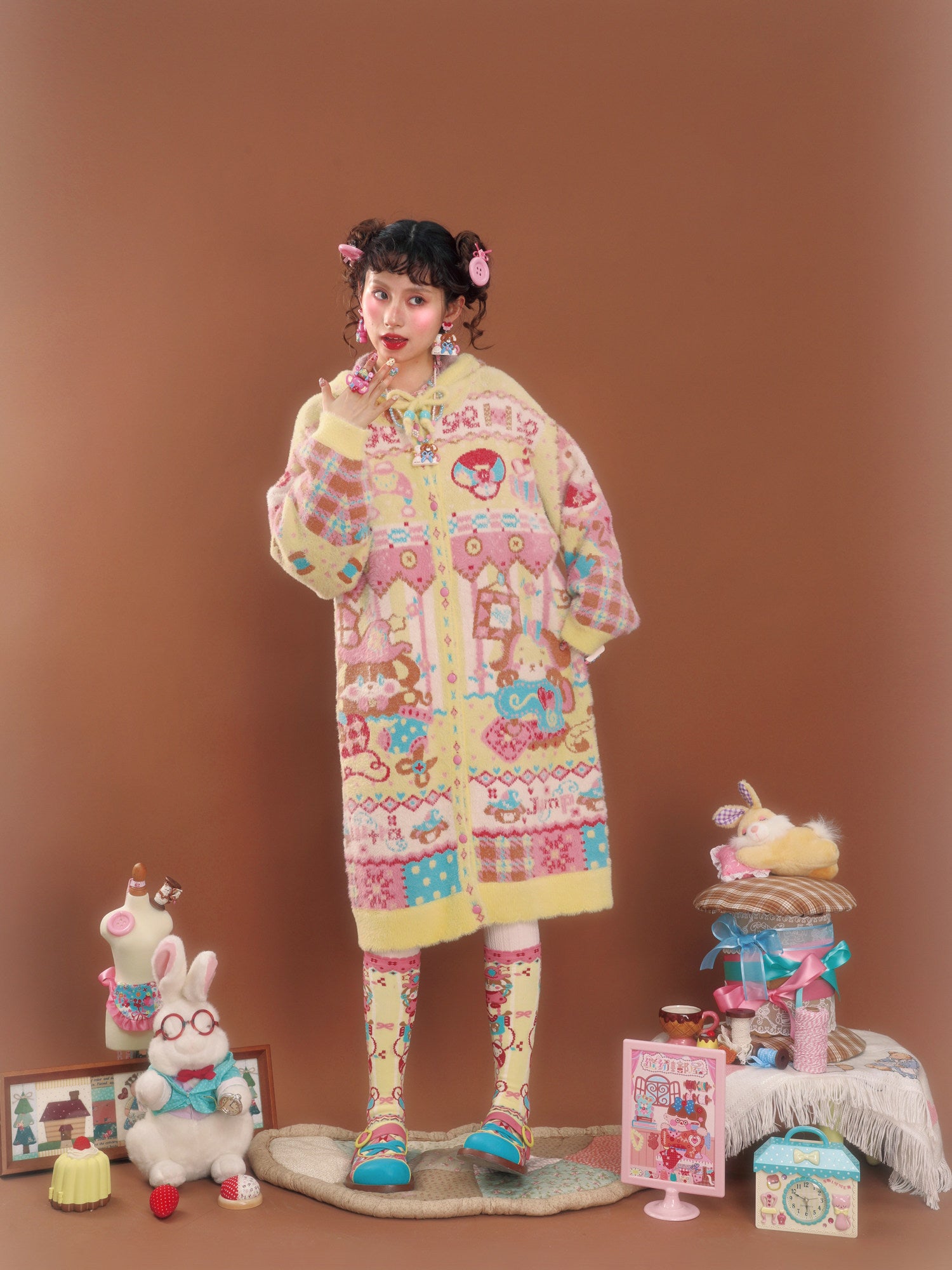 Decora Kei Knit Hooded Cardigan - LutraJump by Land Decora