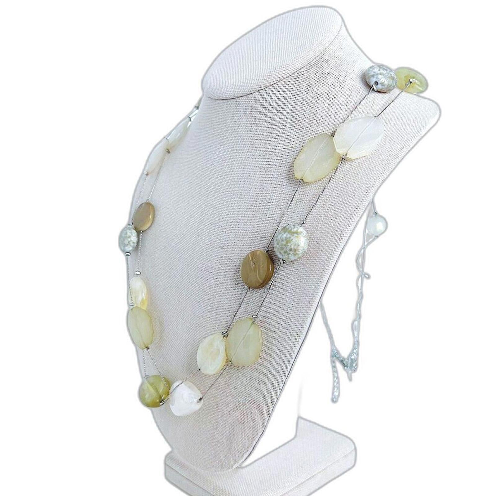Vintage NY & Co Green White Stone Silver Statement Necklace Boho by Hot Girl Secondhand