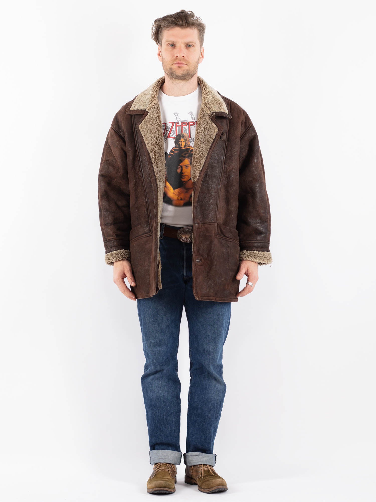 Vintage 90's Men Sheepskin Coat in Brown by Northern Grip