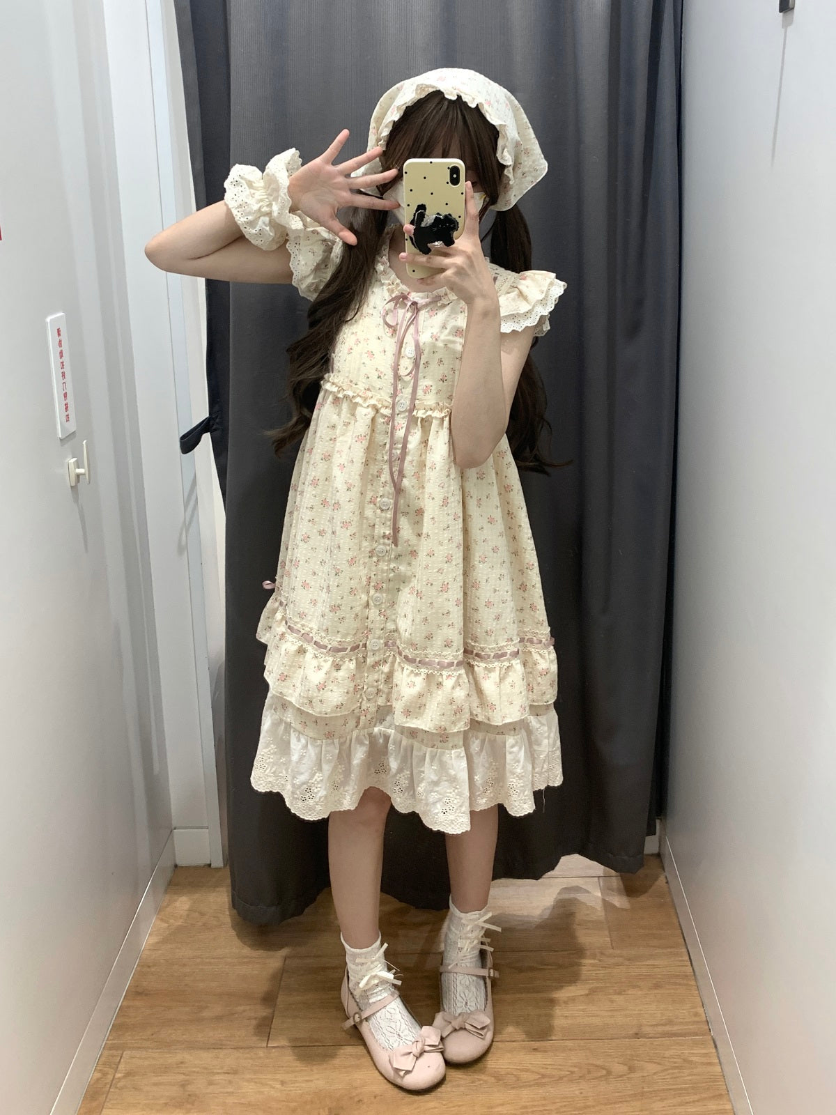 Kawaii Ballerina Dress – Floral Tiered First Love Dress – Blurred Bear by Land Decora