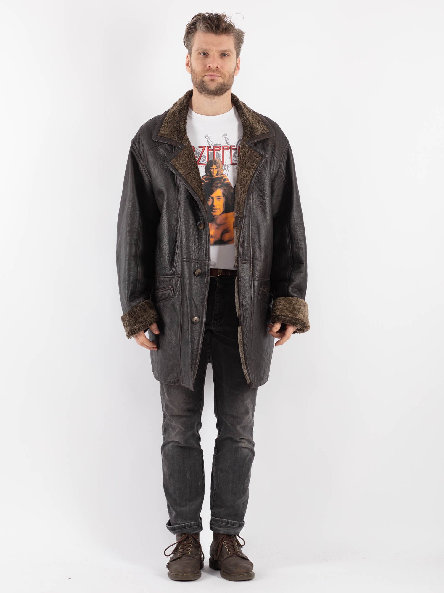 Vintage 90's Men Sheepskin Coat in Brown by Northern Grip