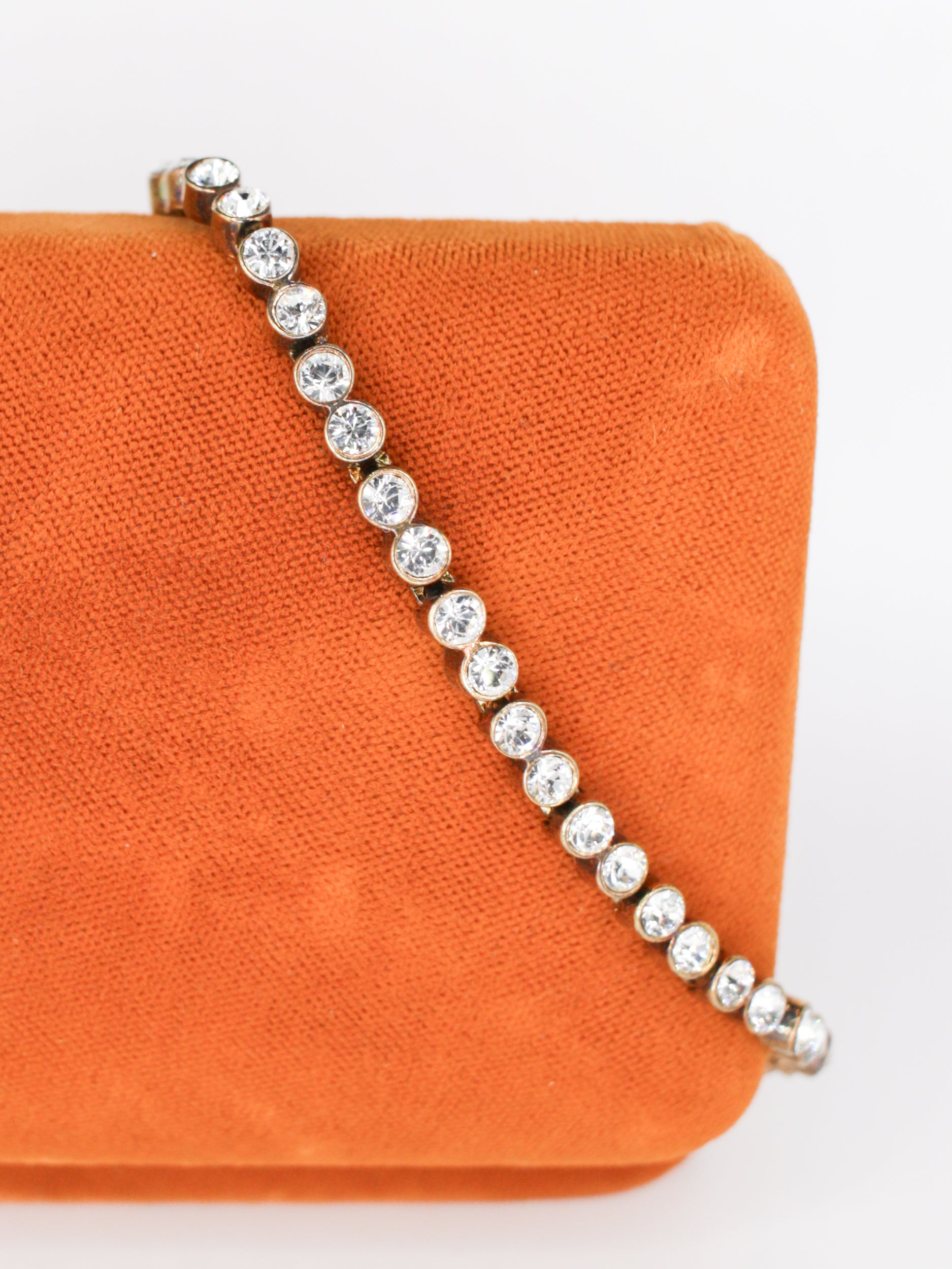 Vintage Crystal Tennis Bracelet – Gold Tone Rhinestones by Northern Grip