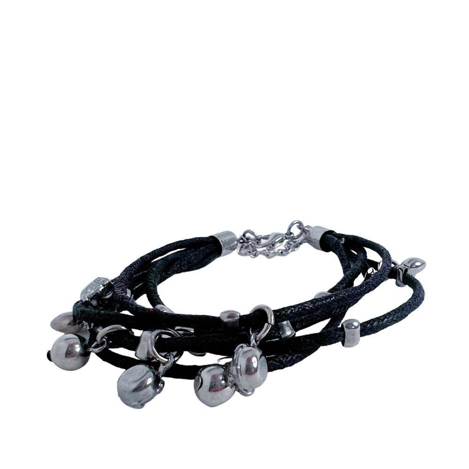 Black Multistrand Bracelet Silver Charms by Hot Girl Secondhand