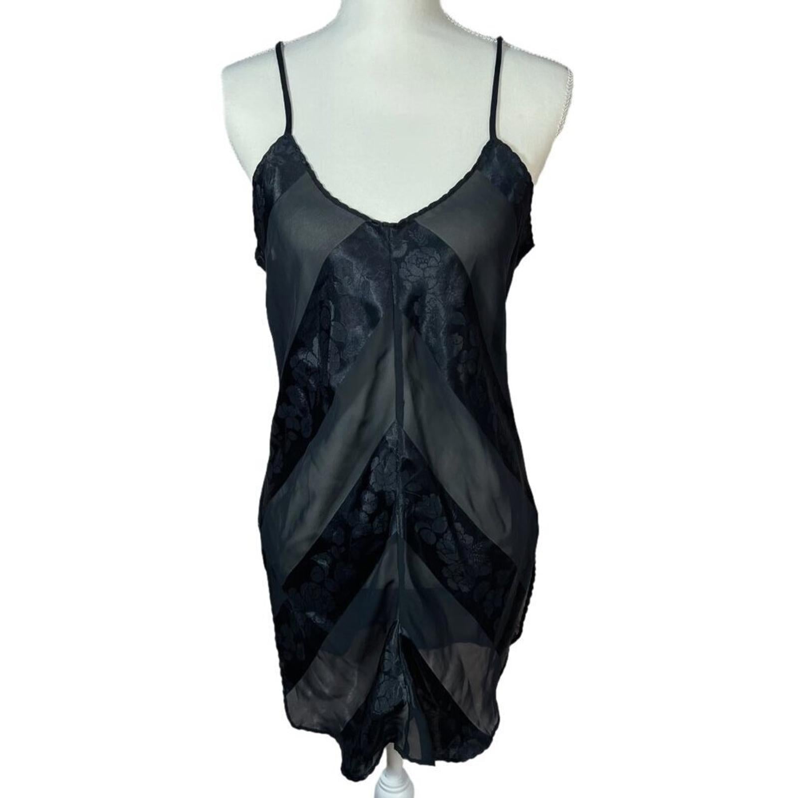 Vintage Tender Moments Black Satin Striped Slip Dress Mini Dress Women by Hot Girl Secondhand