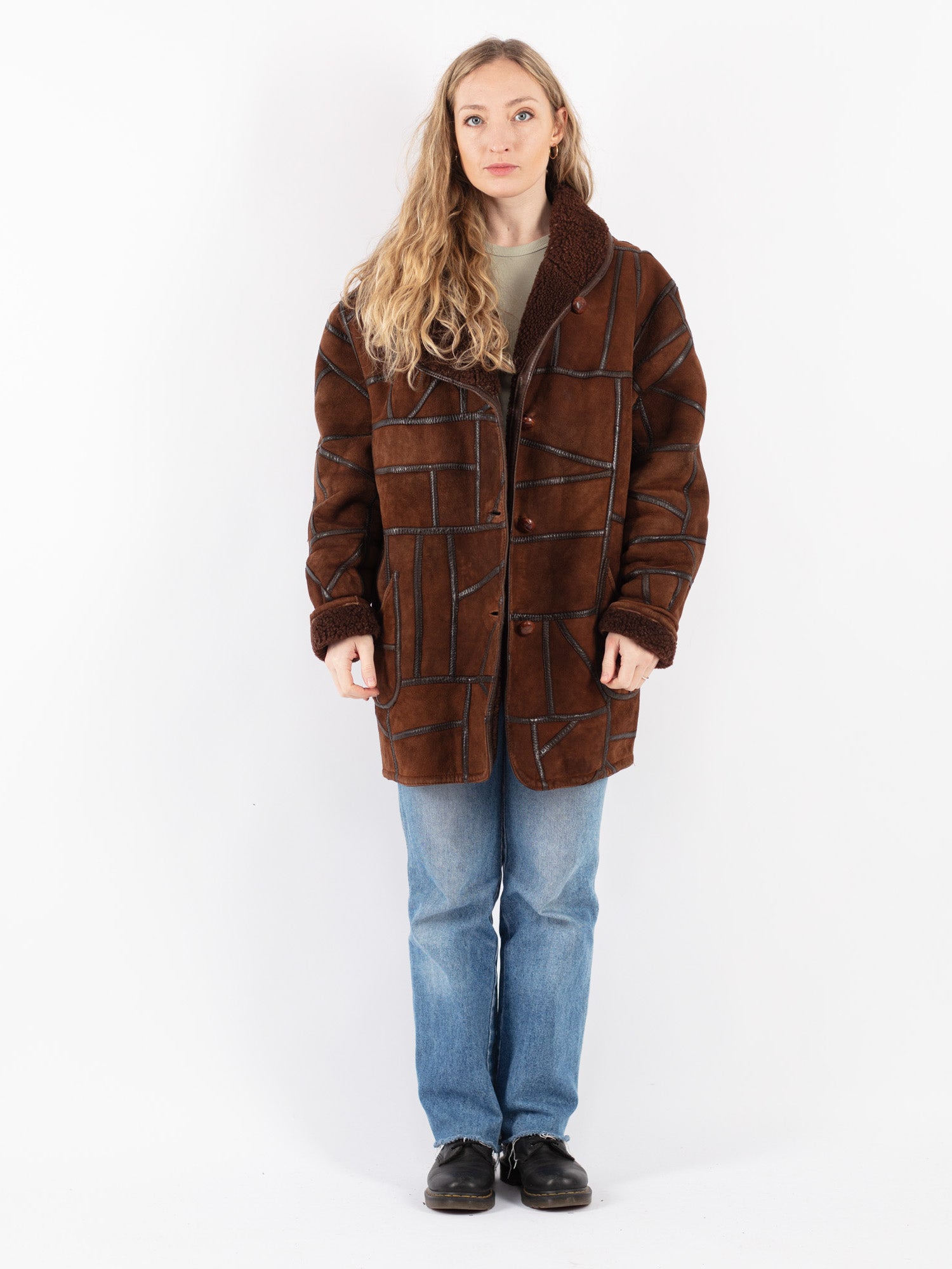Vintage 90's Women Sheepskin Coat in Brown by Northern Grip