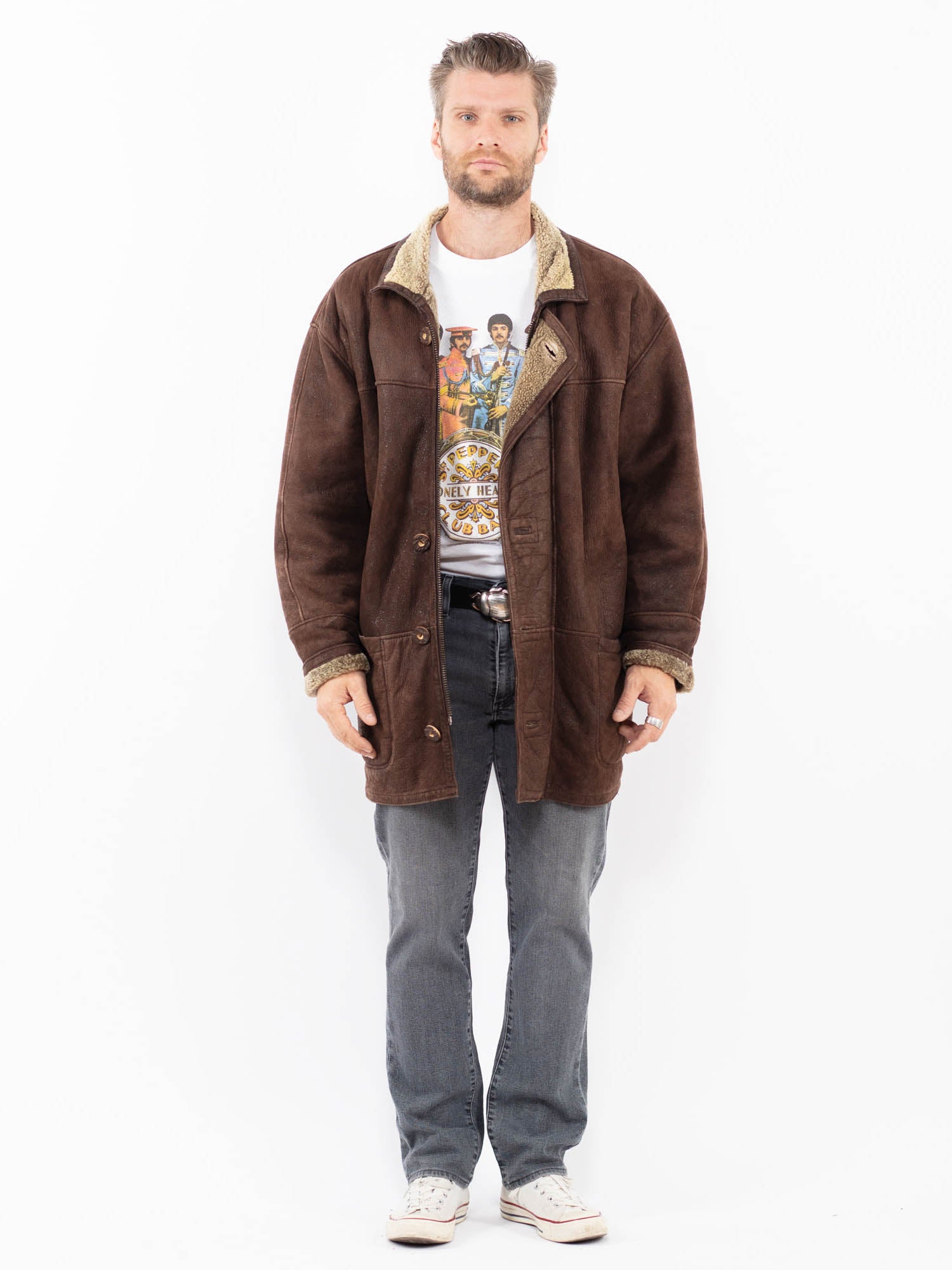 Vintage 90's Men Sheepskin Coat in Brown by Northern Grip