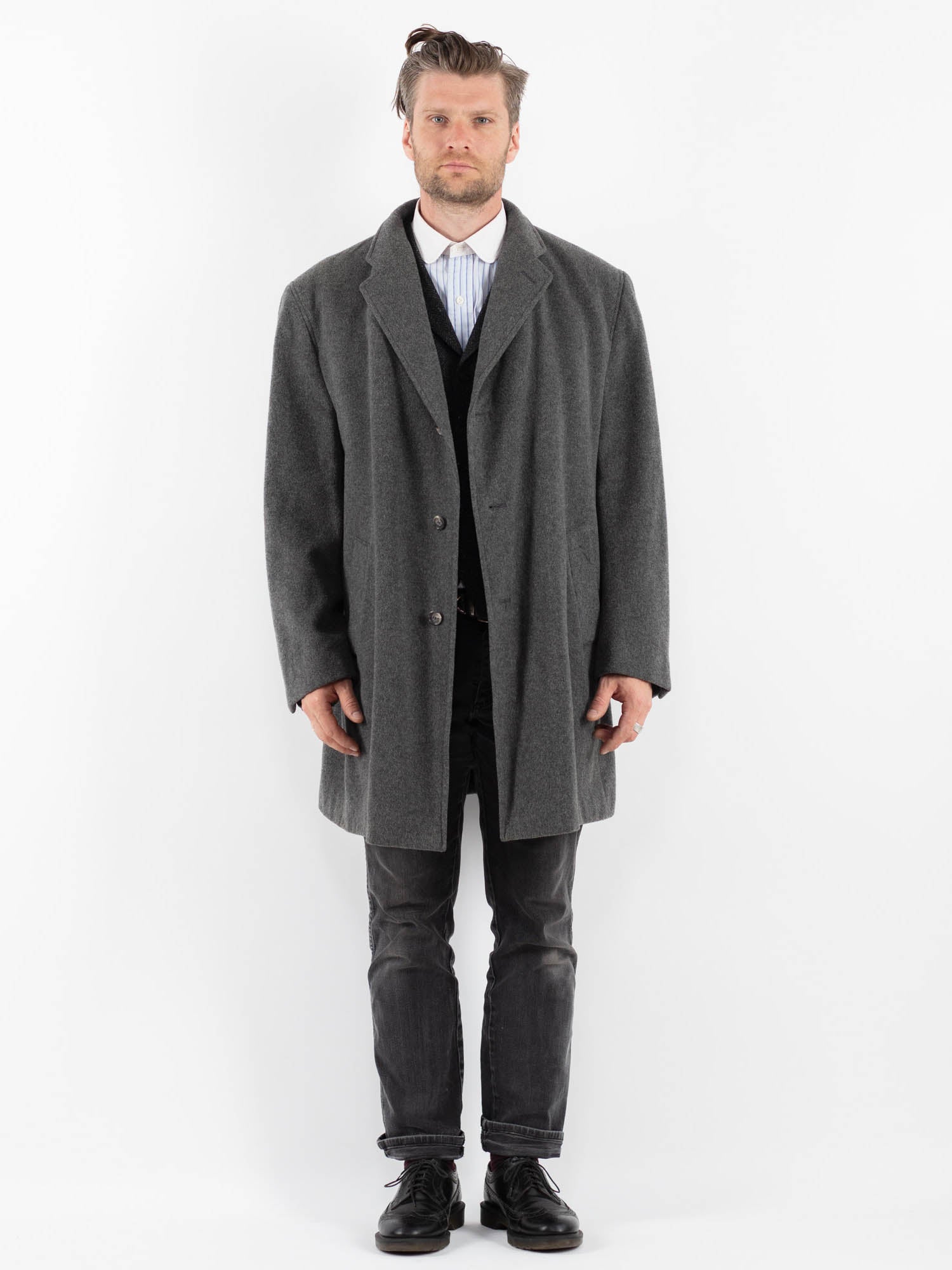Vintage 90's Men Wool Blend Coat in Gray by Northern Grip