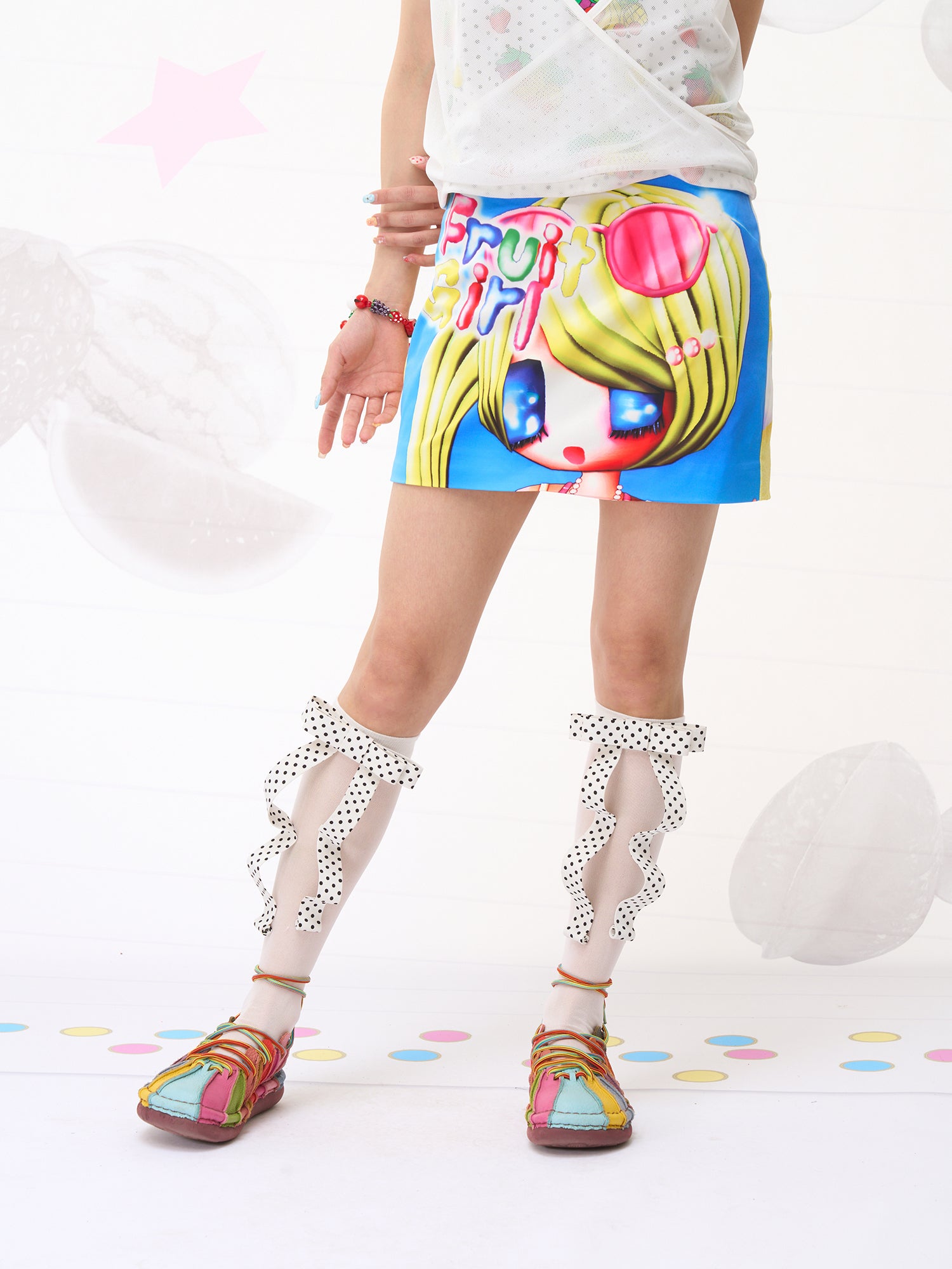 FRUITS Reversible Beach Girl Skirt | Dual-Sided Fruit Print Mini Skirt by Land Decora
