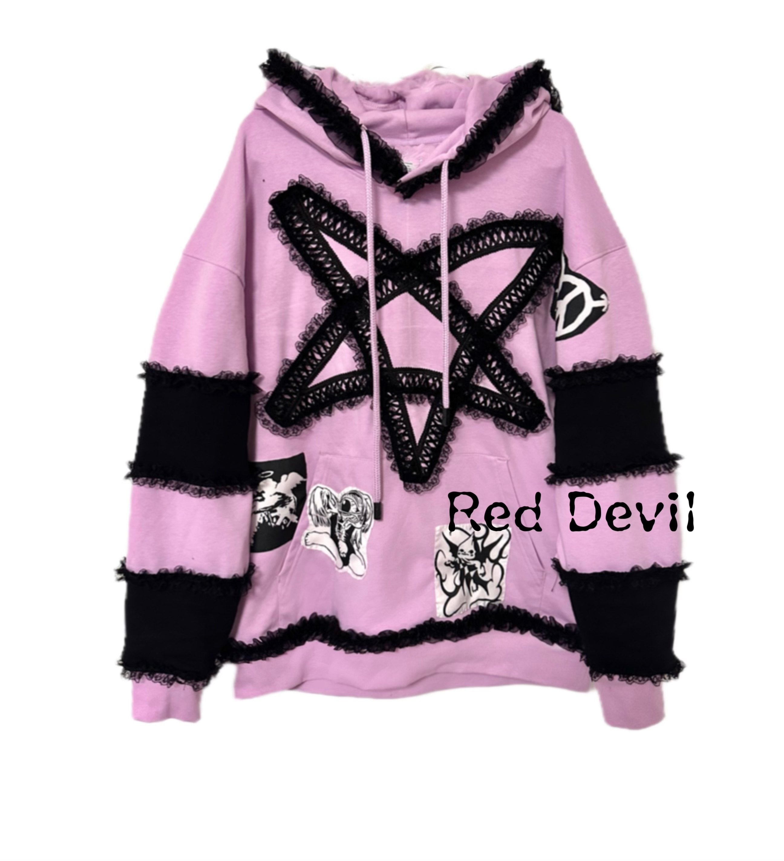 Decora Kei Lace Bunny Ear Sweatshirt - RedDevil by Land Decora