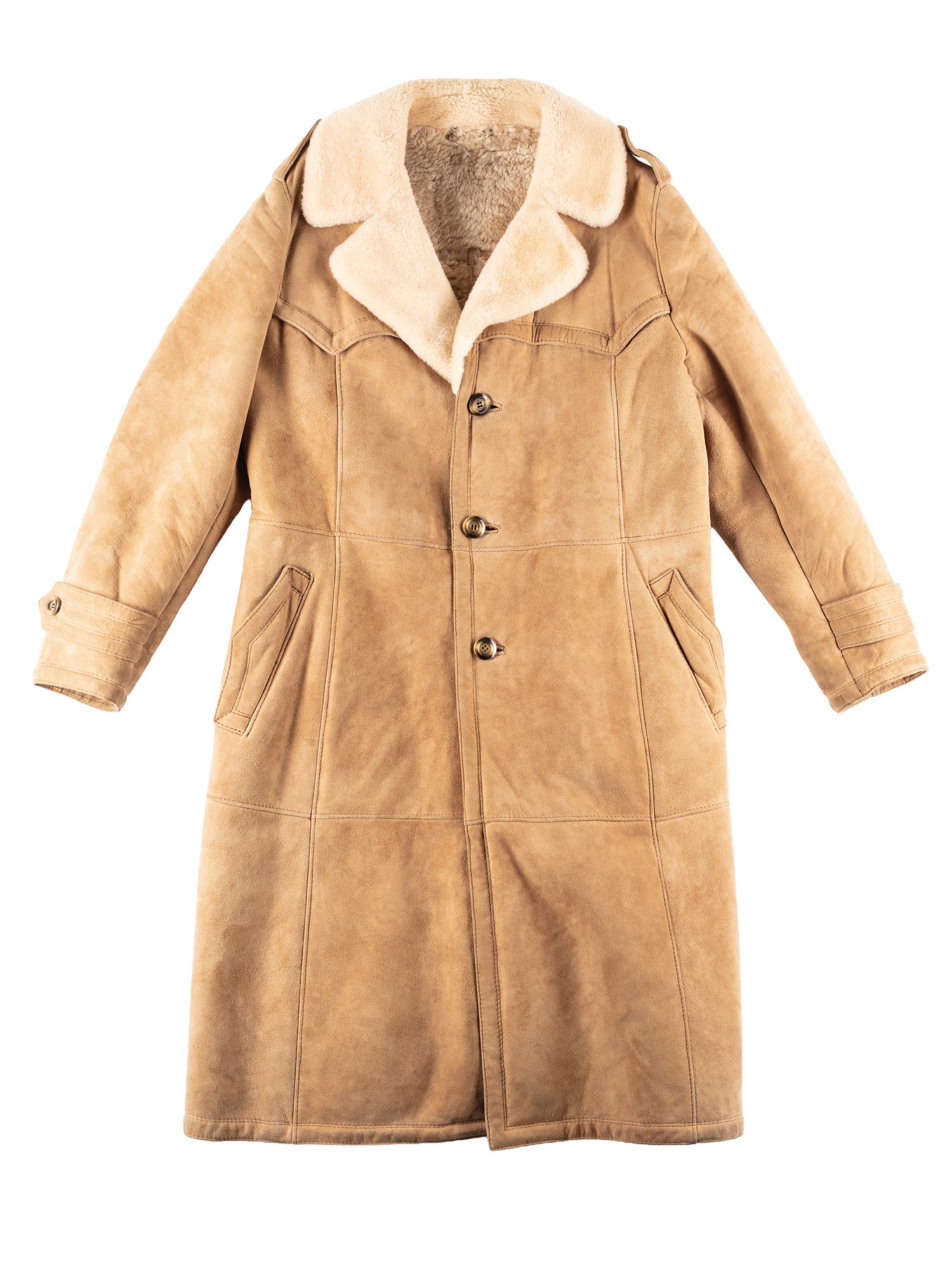 Vintage 80's Men Sheepskin Maxi Coat in Beige by Northern Grip