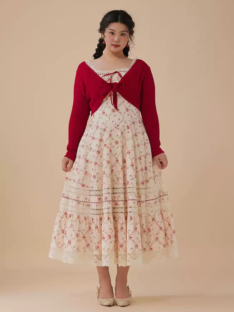 Plus Size Dress French Cotton Lace Print Corset Dress – Pomegranate Re by Land Decora