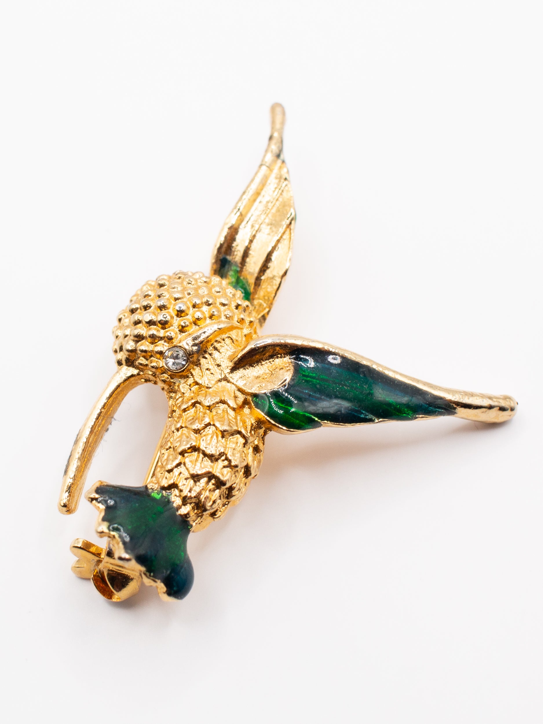 Vintage 80's Hummingbird Brooch in Green and Gold by Northern Grip