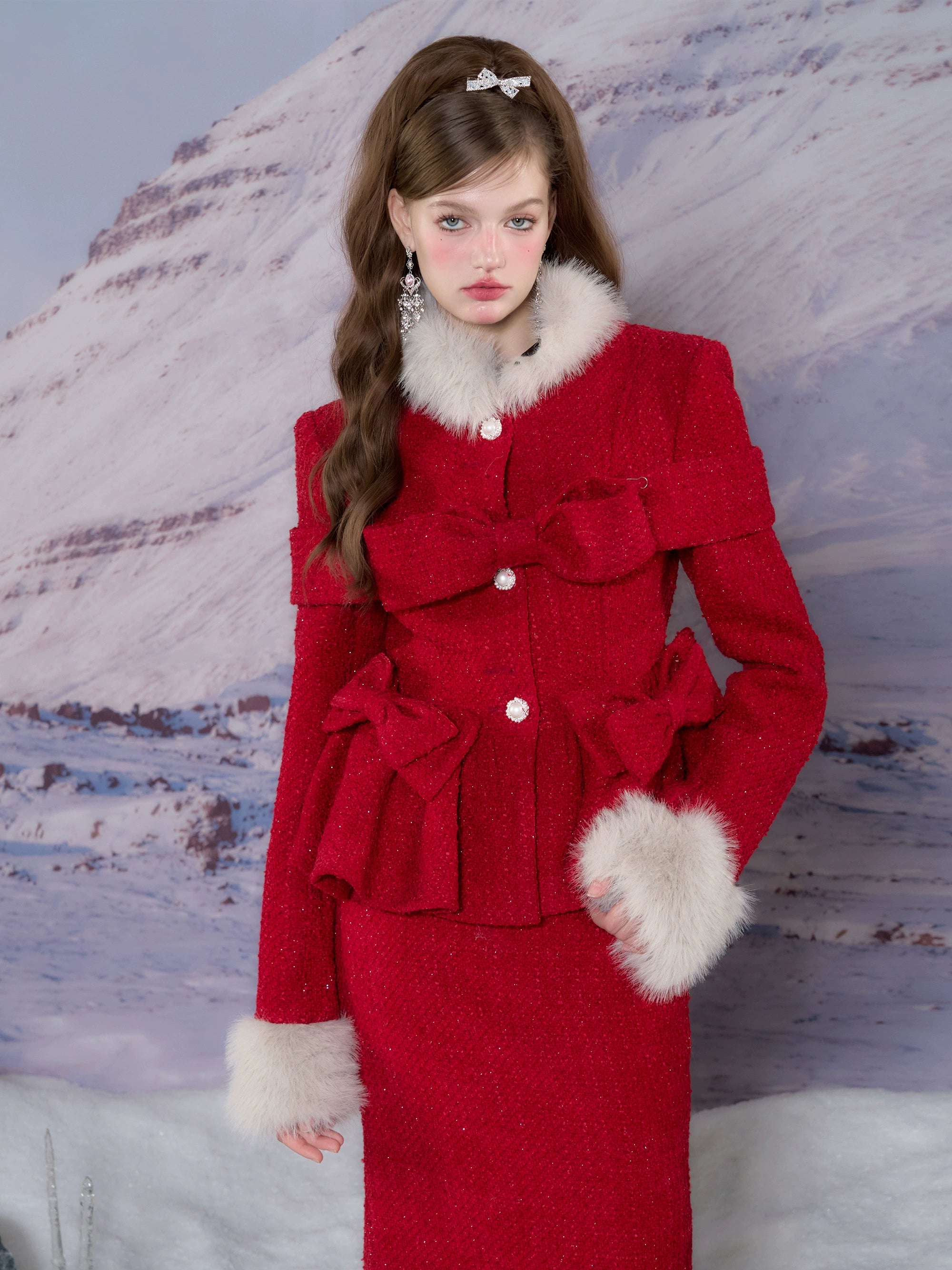 Affordable Girly Fashion - YZZI HE Fancy Red Coat Skirt Suit for Girly Style by Land Decora
