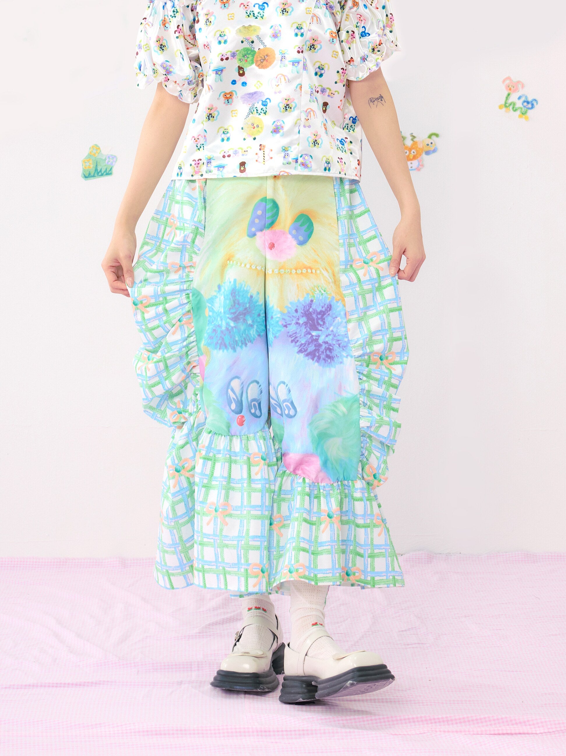 Colorful Plaid Wide Leg Pants | Harajuku Kawaii Streetwear Trousers by Land Decora