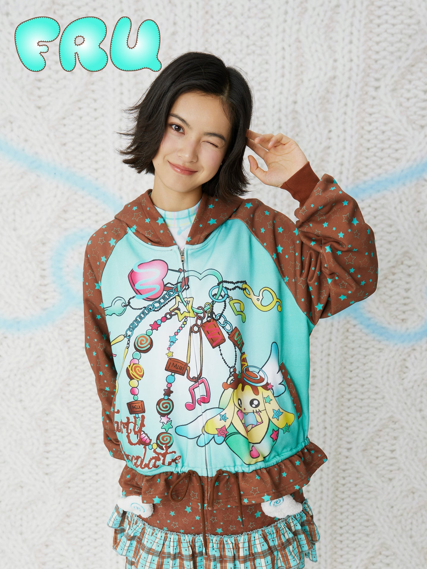 frufru Mint Chocolate Printed Hoodie - 100% Cotton Kawaii Loose Fit Sweatshirt by Land Decora