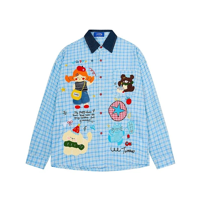Blue Plaid Embroidered Shirt - BIBULU by Land Decora