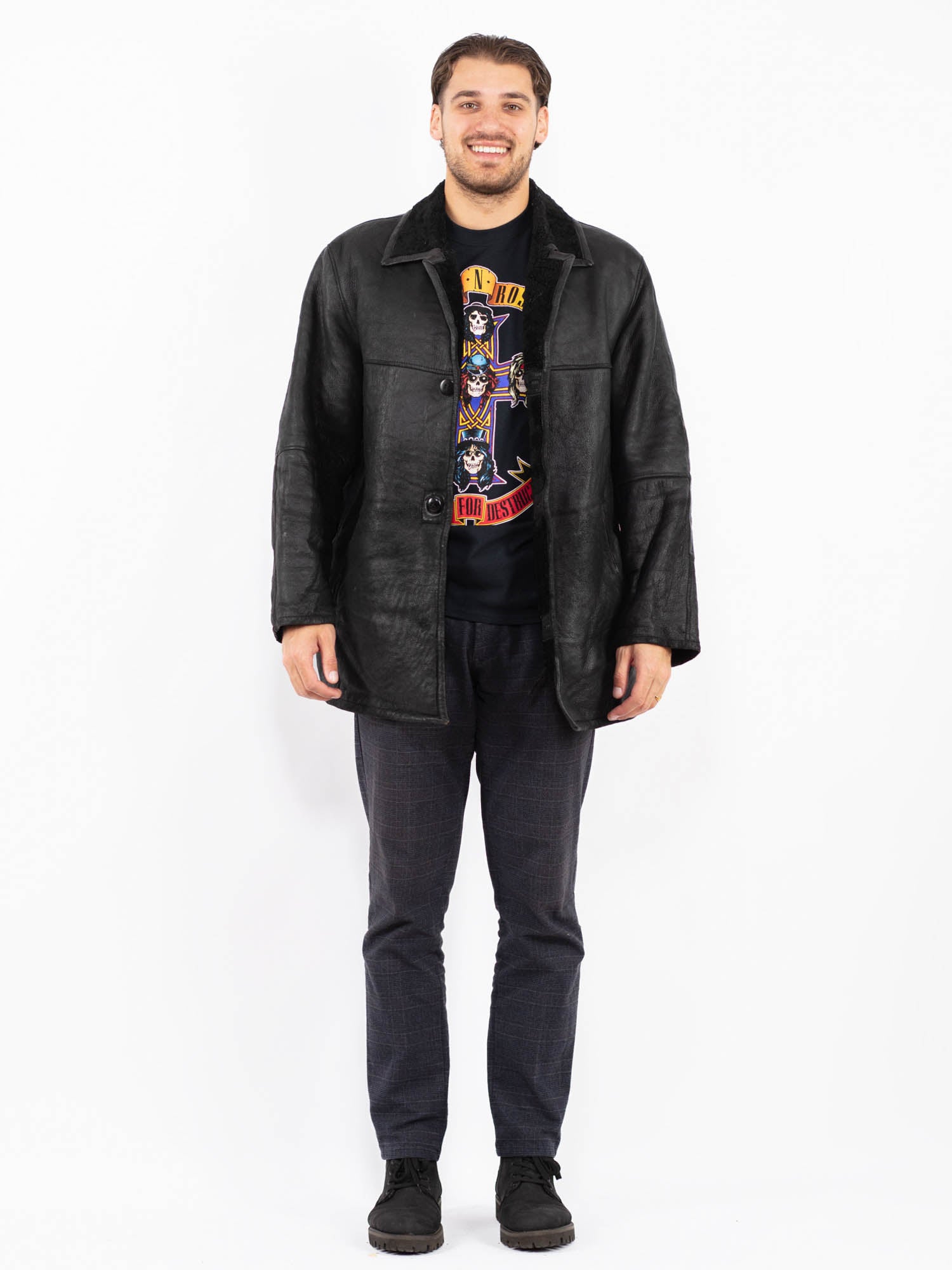 Vintage 90's Men Sheepskin Coat in Black by Northern Grip
