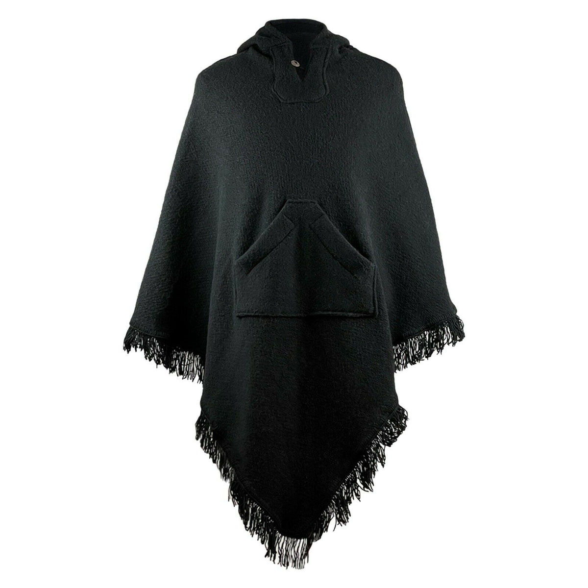 Surfers Poncho with hood and pocket llama wool - BLACK by ECUALAMA