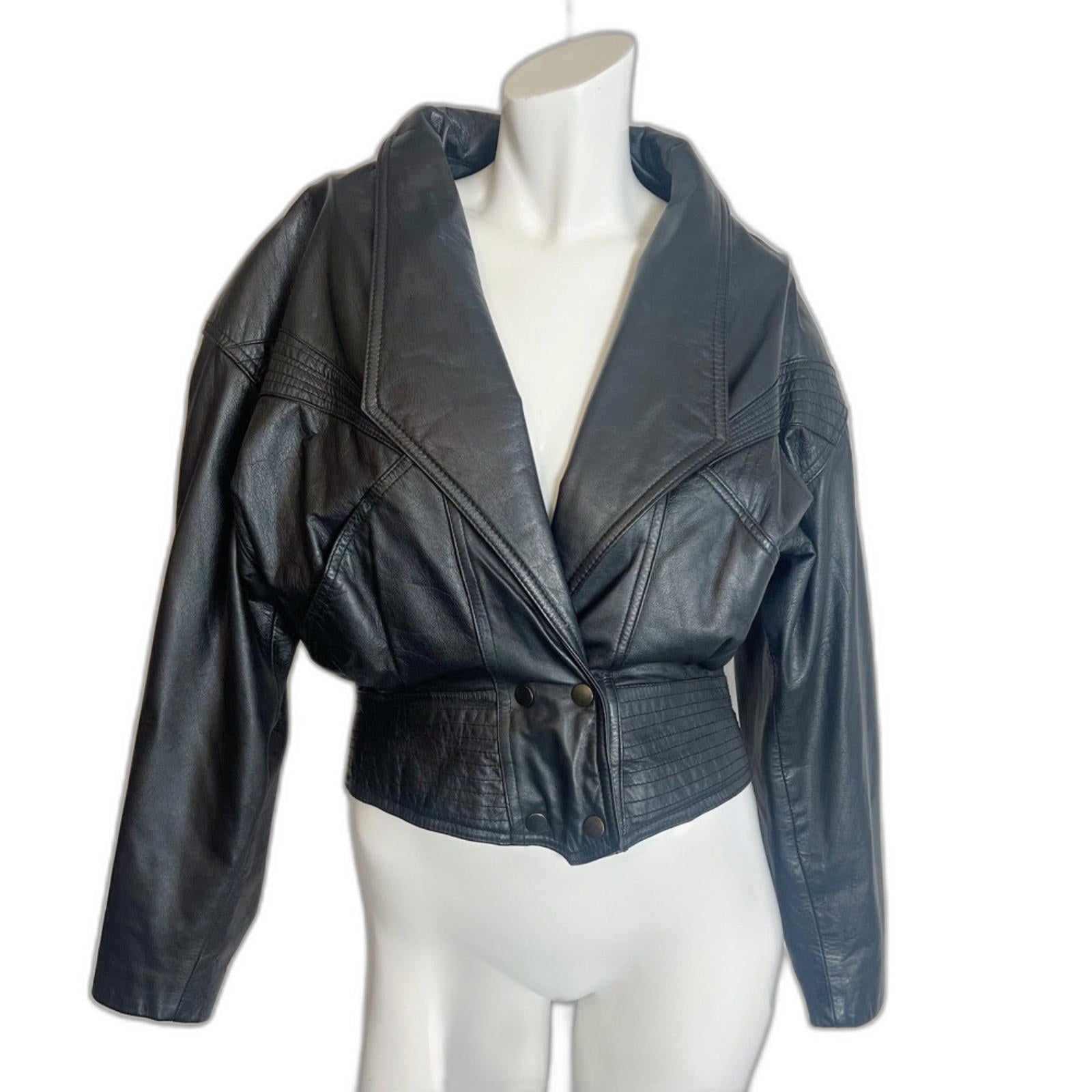 80s Vintage Chia Black Leather Jacket Motorcycle Moto Women's Size M by Hot Girl Secondhand
