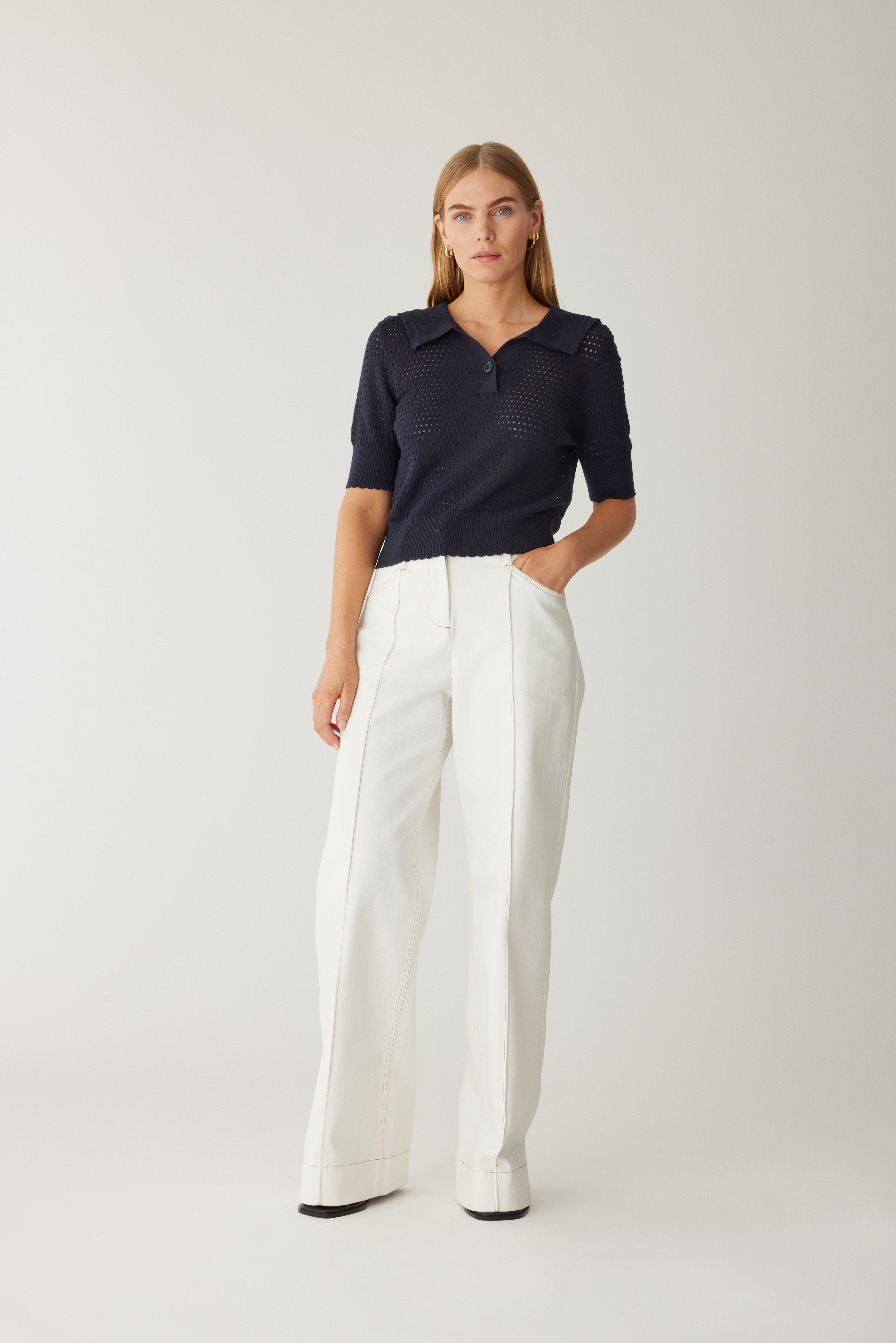 Fern Short Sleeve Knit Sweater in Navy by Sierra Deene