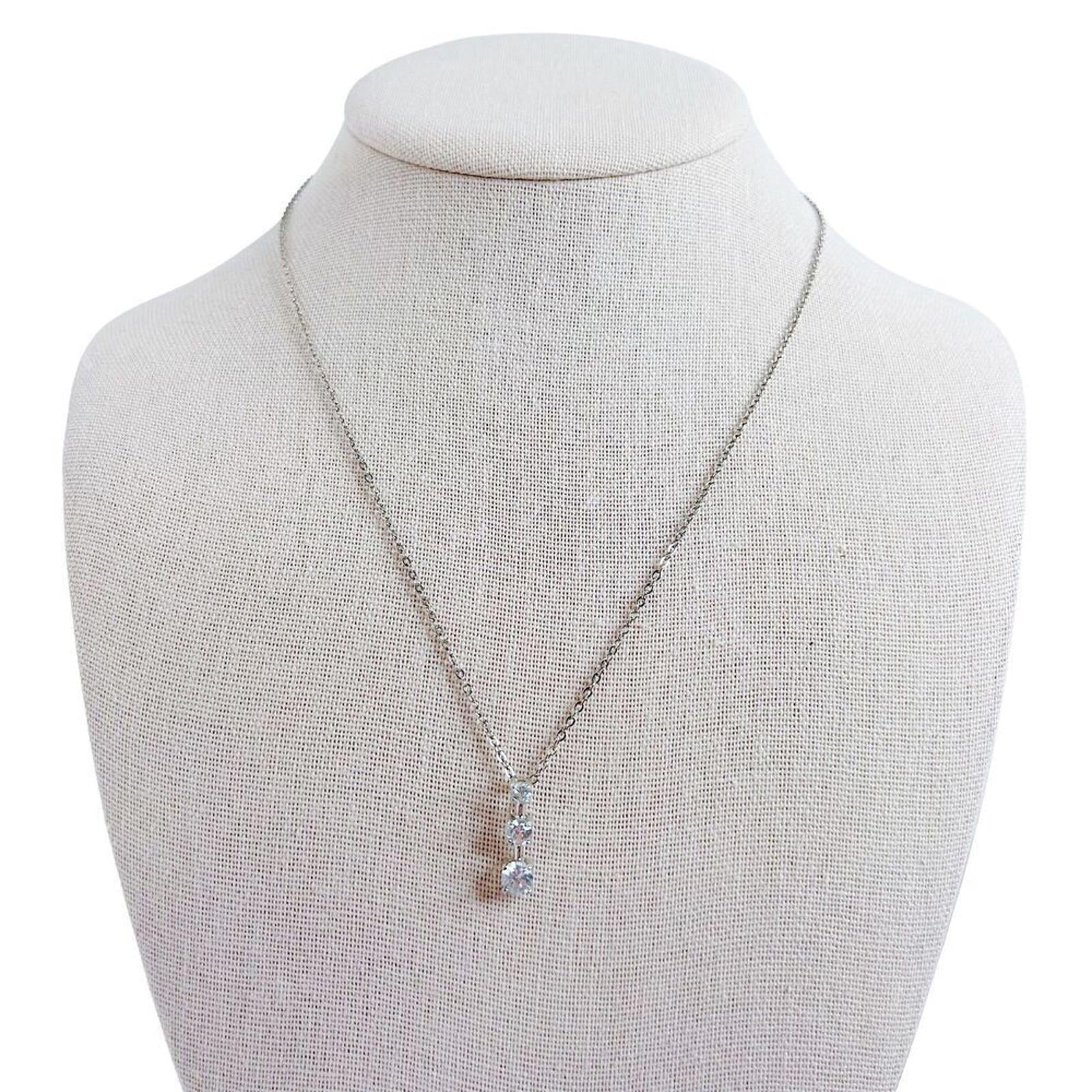 Silver Dainty Necklace Three Clear Stone Rhinestone Crystal Pendant by Hot Girl Secondhand