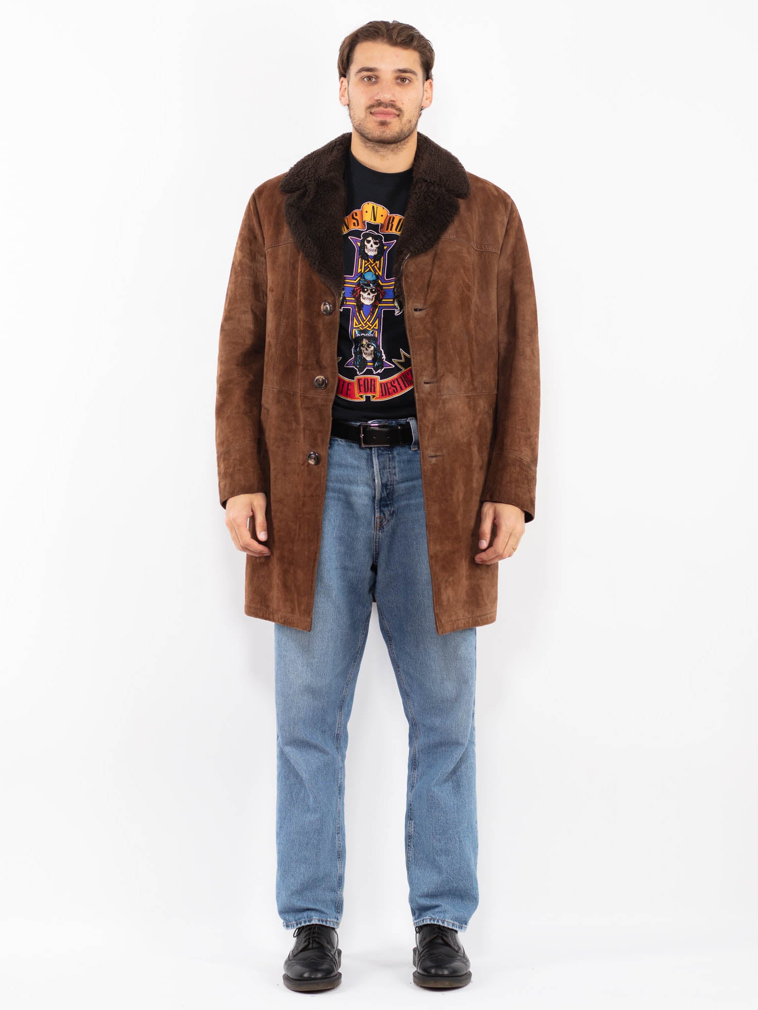 Vintage 70's Men Suede Sherpa Coat in Brown by Northern Grip