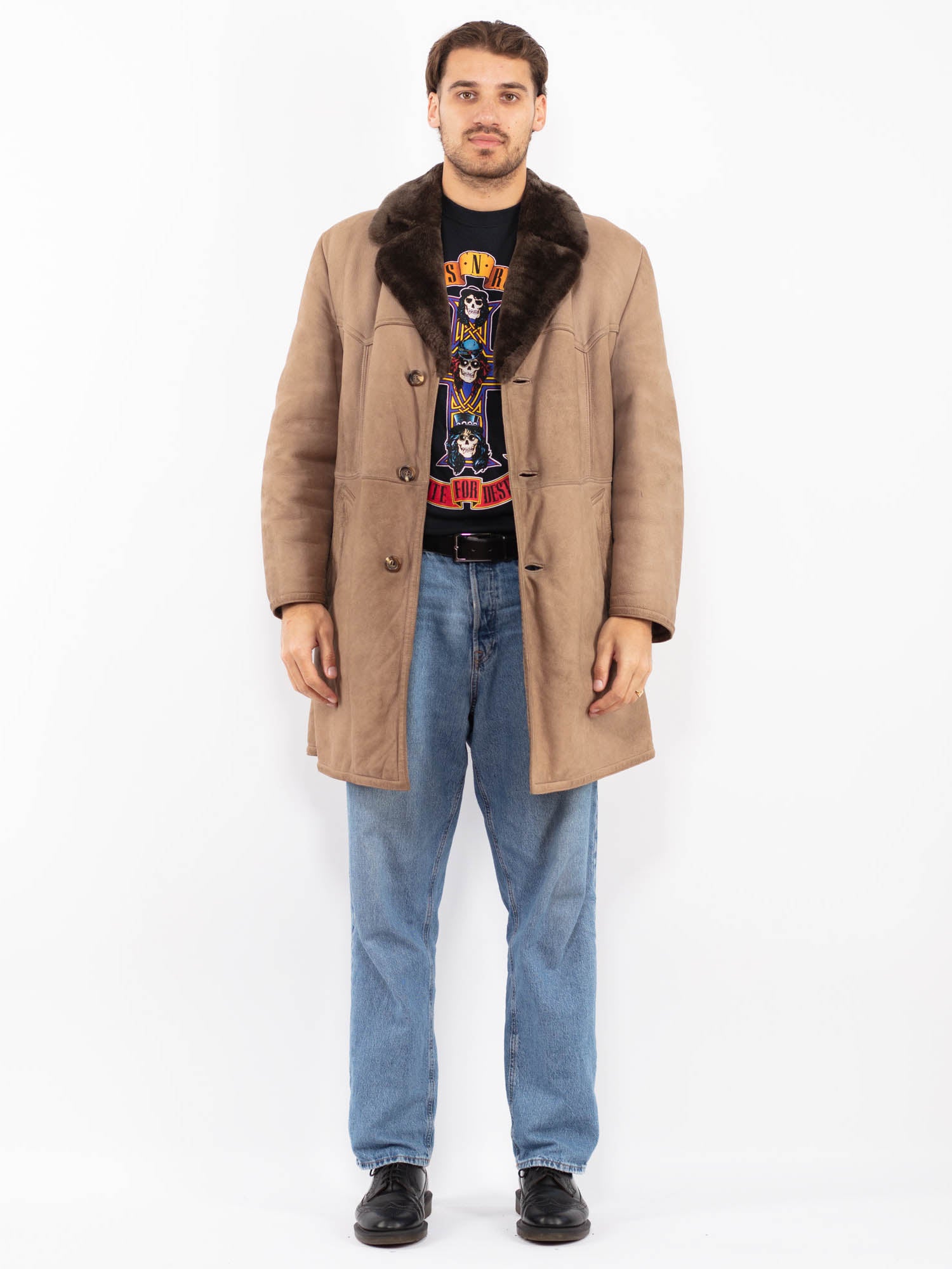 Vintage 70's Men Sheepskin Coat in Beige by Northern Grip