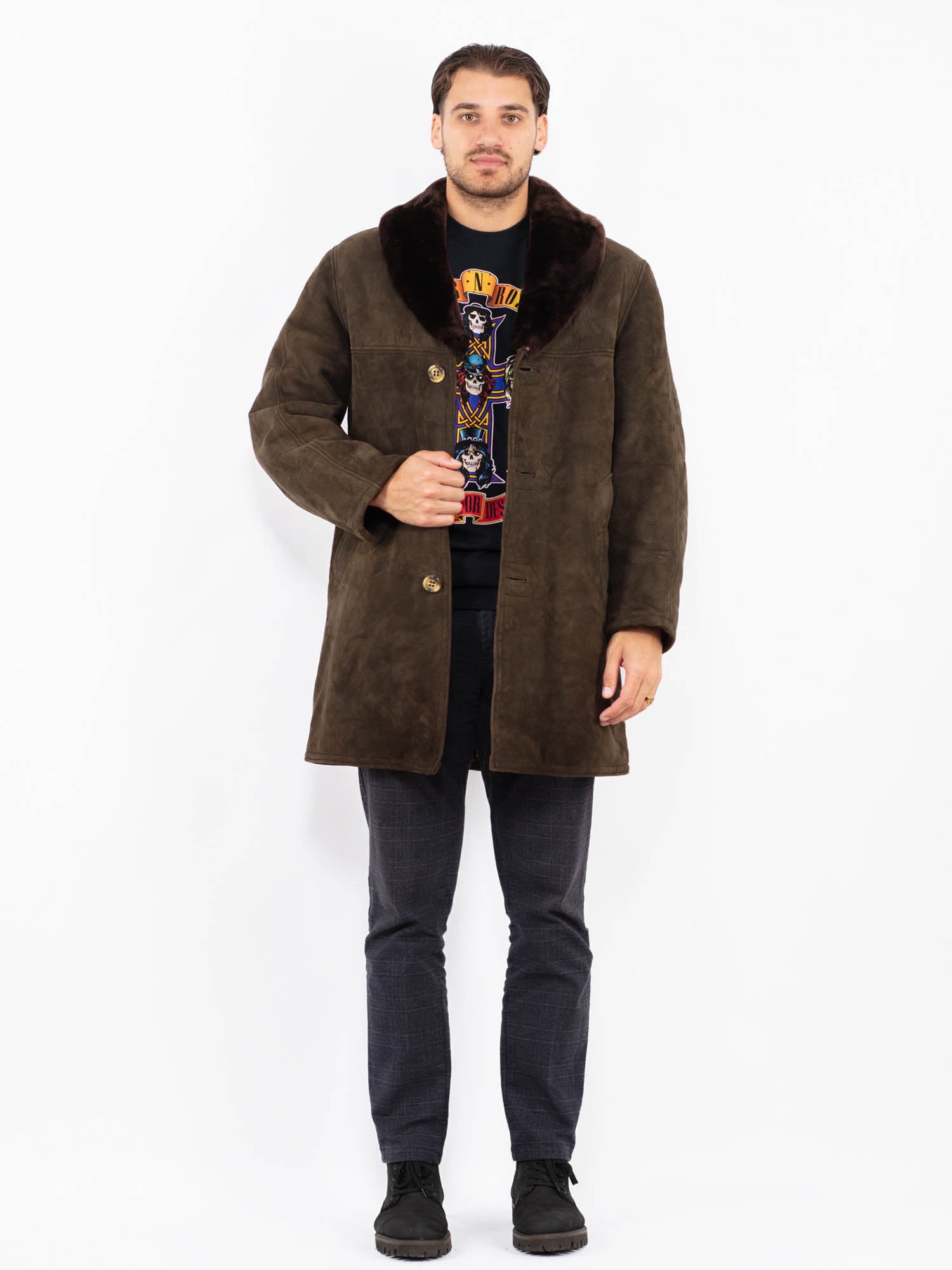 Vintage 70's Men Suede Sherpa Coat in Brown by Northern Grip