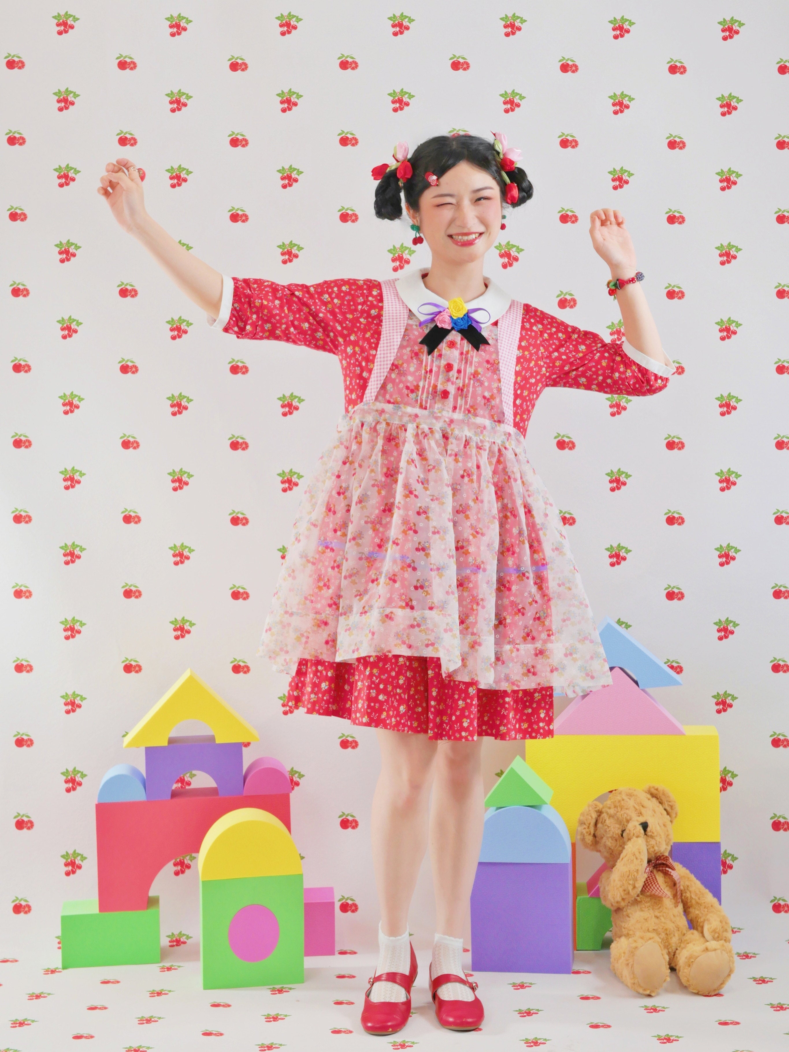 Sheer Cherry Puff Cover Top Y2K Kawaii - GOODBABY by Land Decora