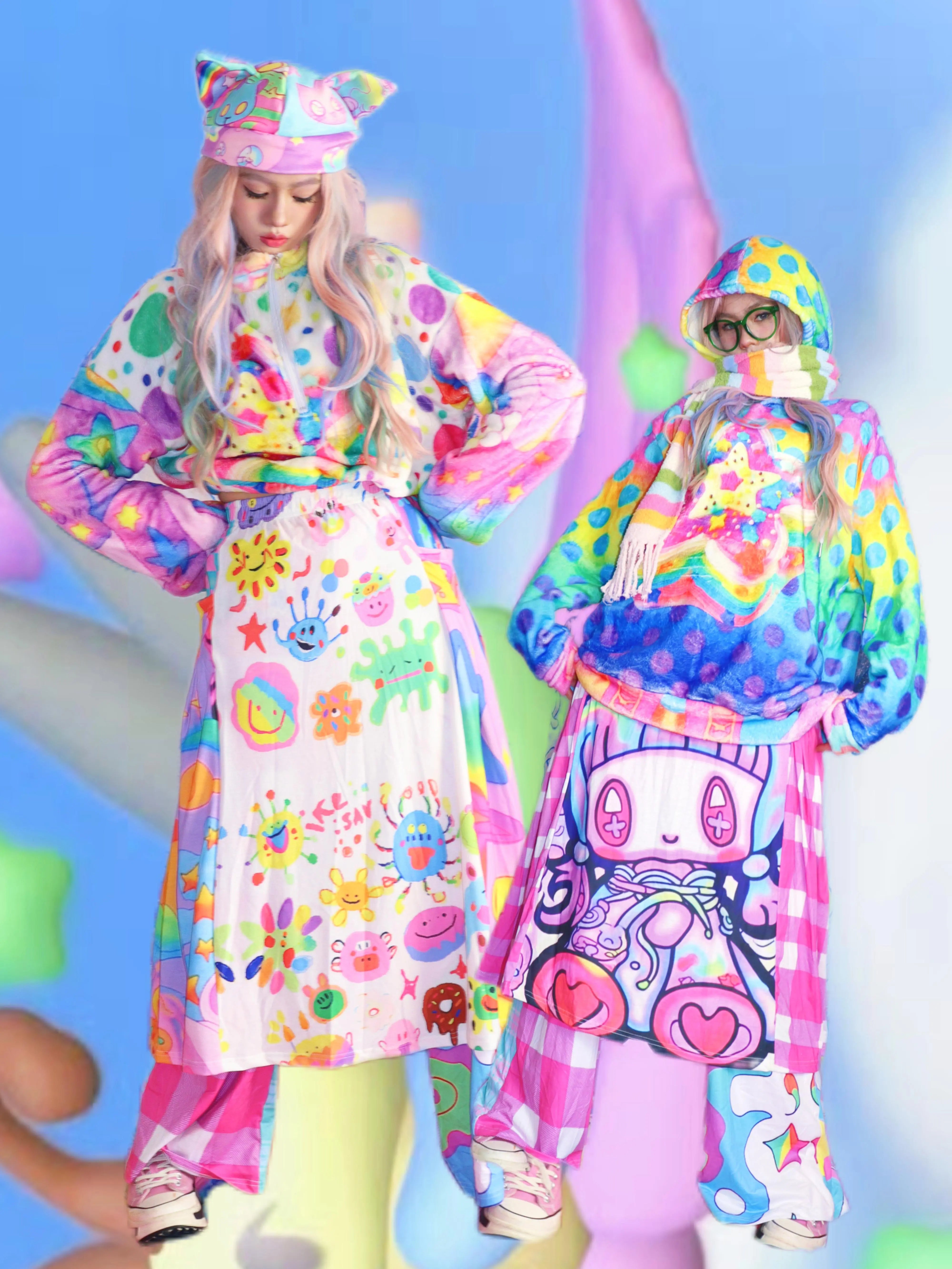 Decora Kei Jacket | Harajuku Plush Coat | Winter Colorful Top | Decora Fashion by Land Decora