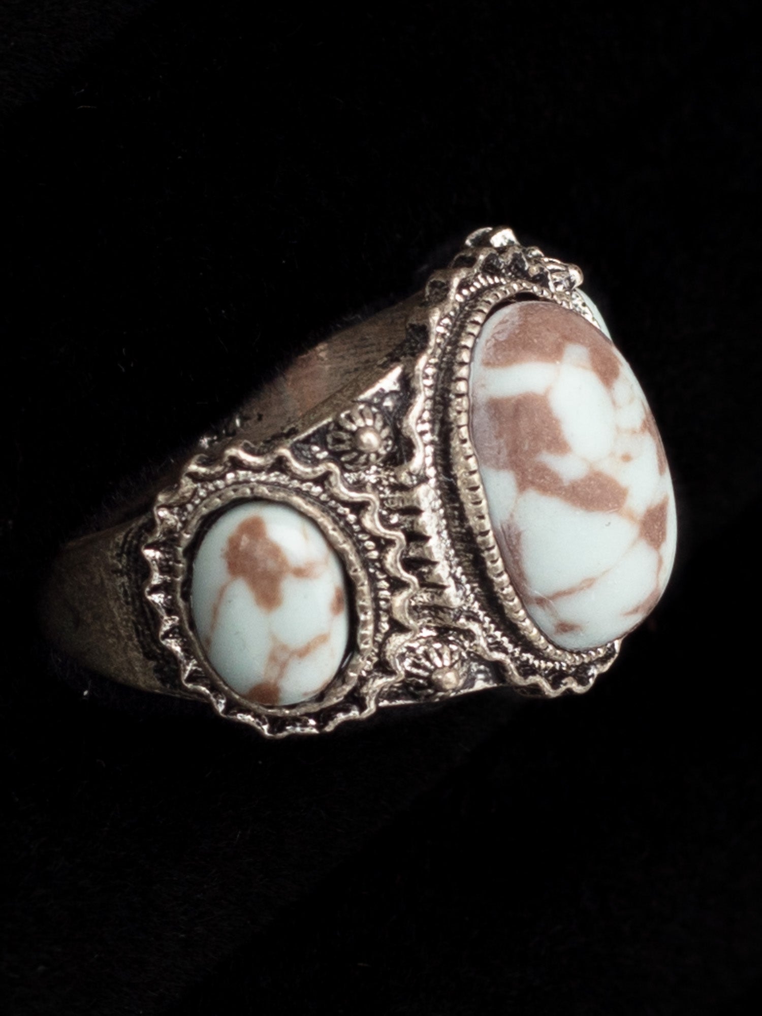 Vintage 70's Man’s Faux Turquoise Ring with Ornate Filigree Setting by Northern Grip