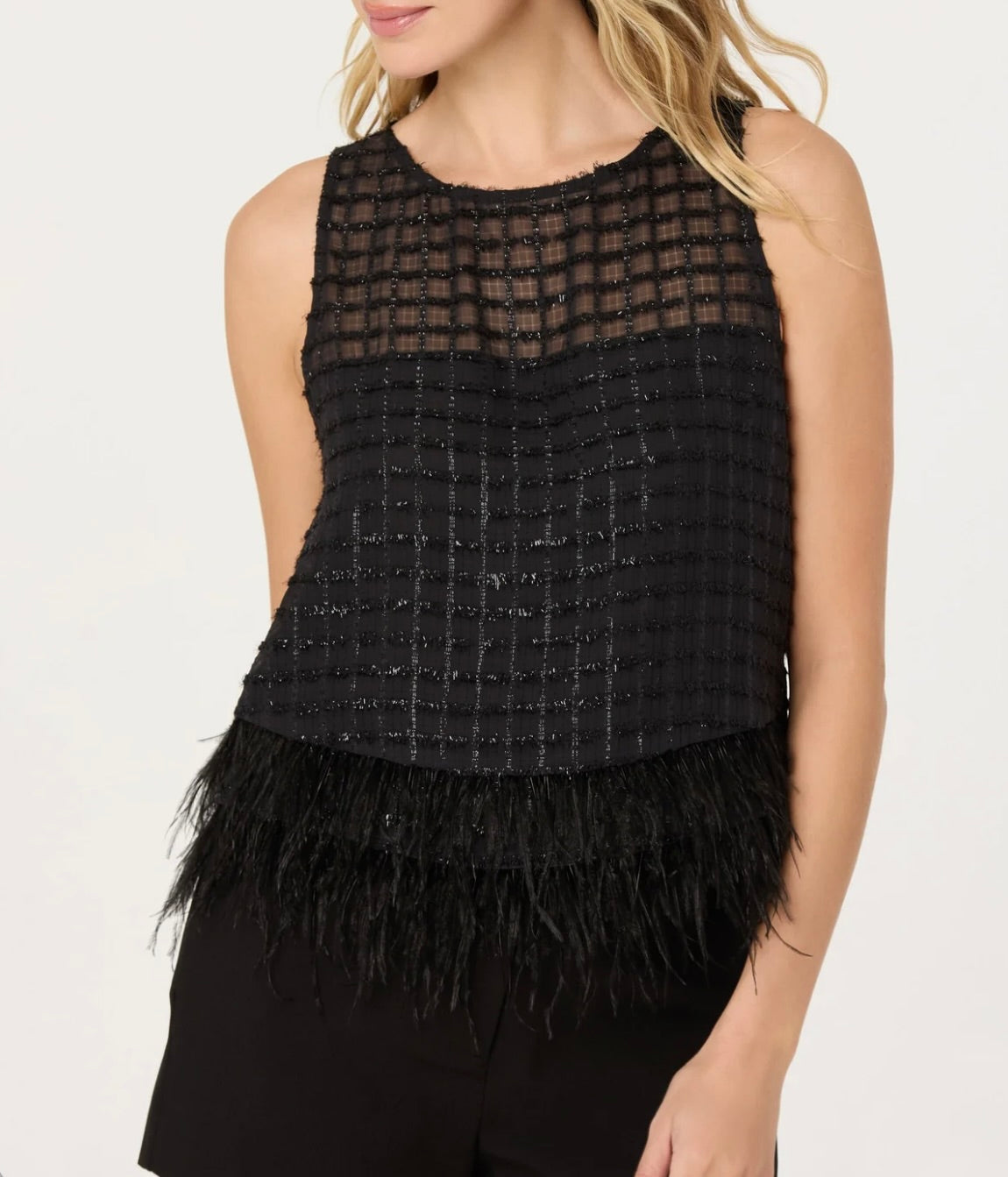 ASTR The Label Etheos Metallic Feather Trim Top by Sierra Deene