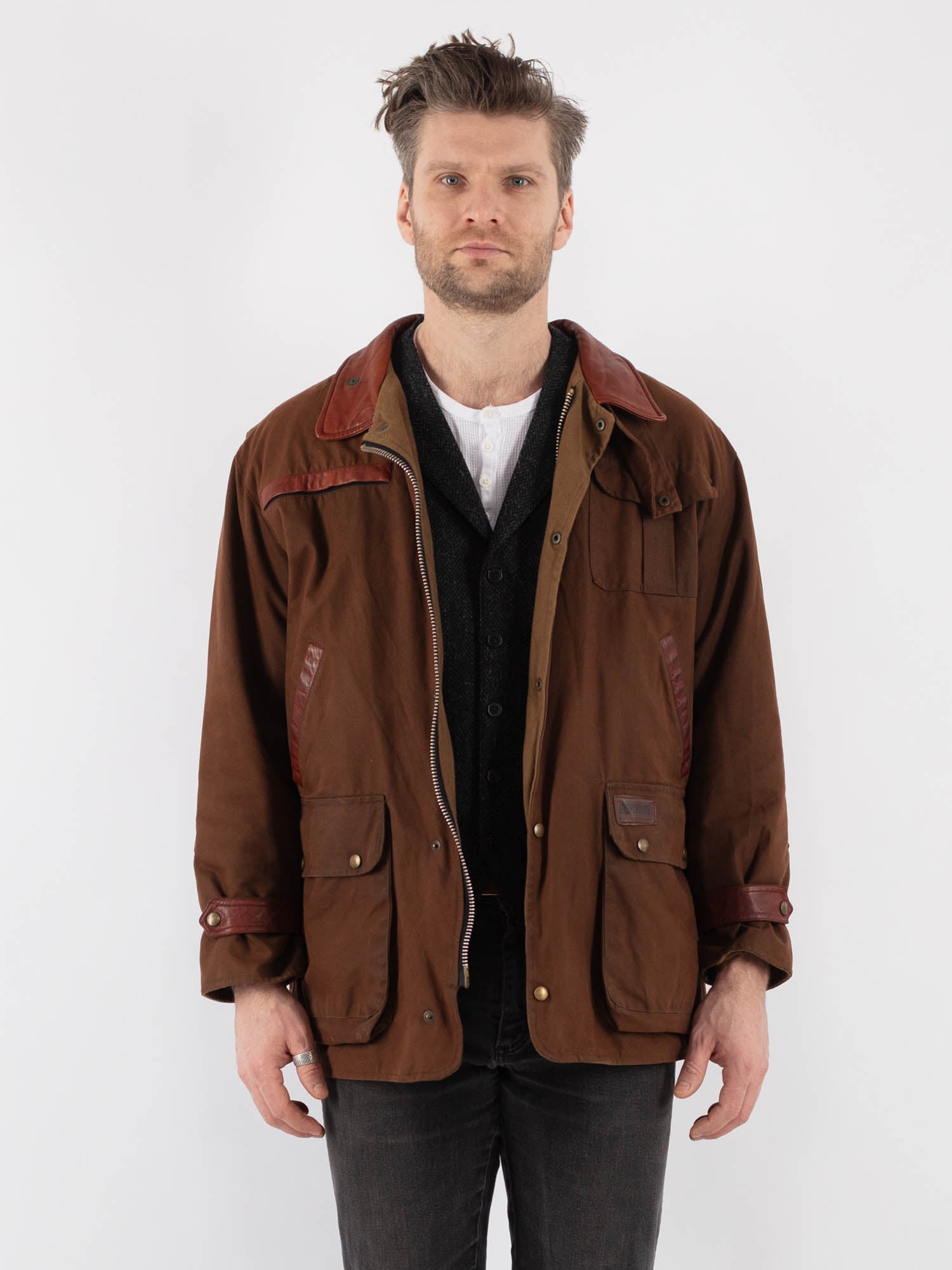 Vintage 90's Men Waxed Canvas Jacket in Brown by Northern Grip