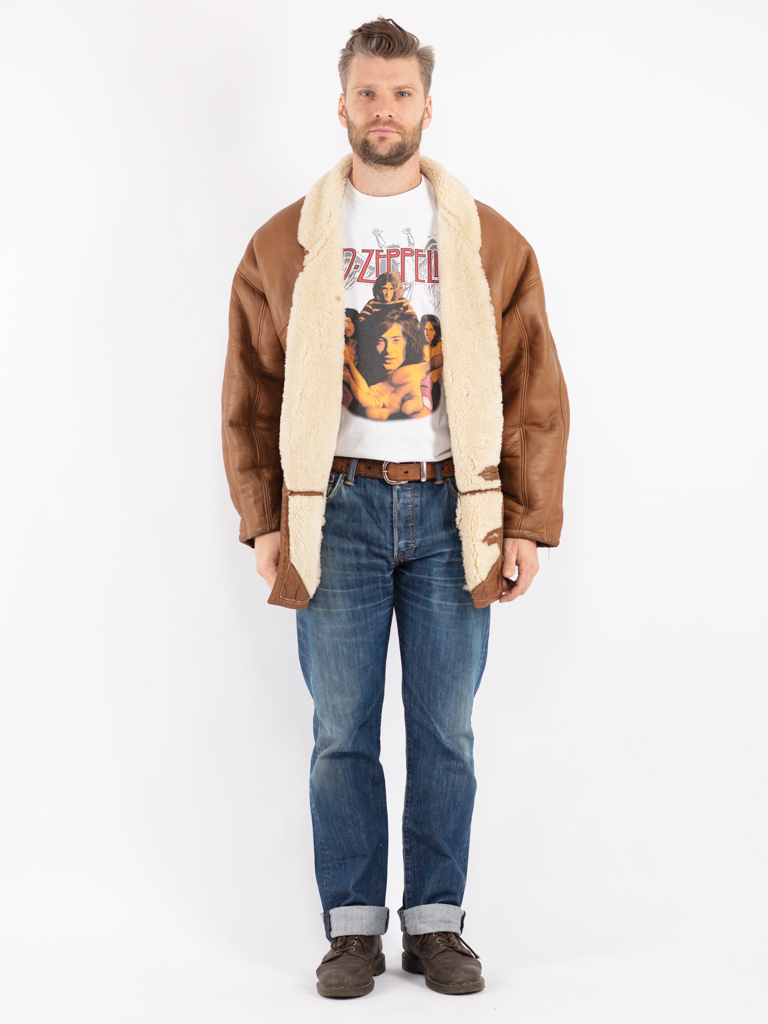 Vintage 80's Men Sheepskin Shearling Coat in Brown by Northern Grip