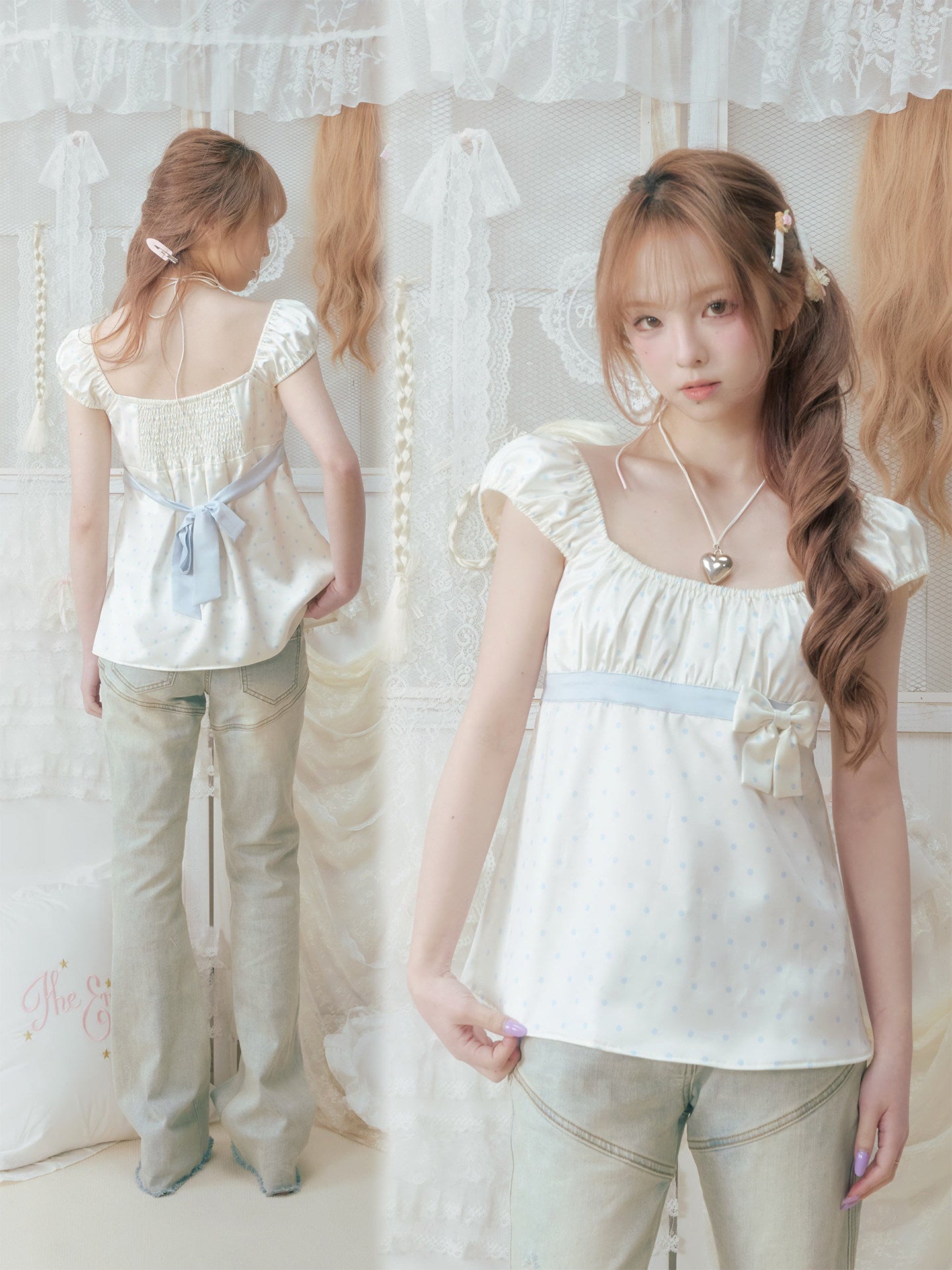 Kawaii Polka Puff Sleeve Top - SOS SEAMSTRESS by Land Decora