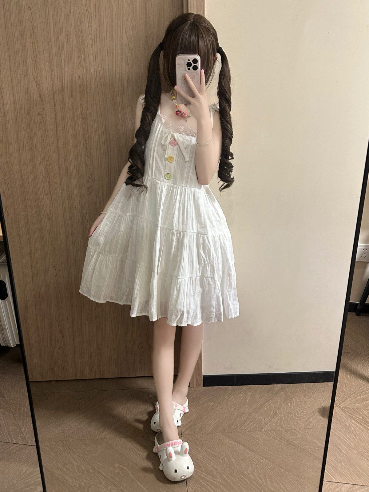 White Lace A-Line Dress - Blurred Bear by Land Decora