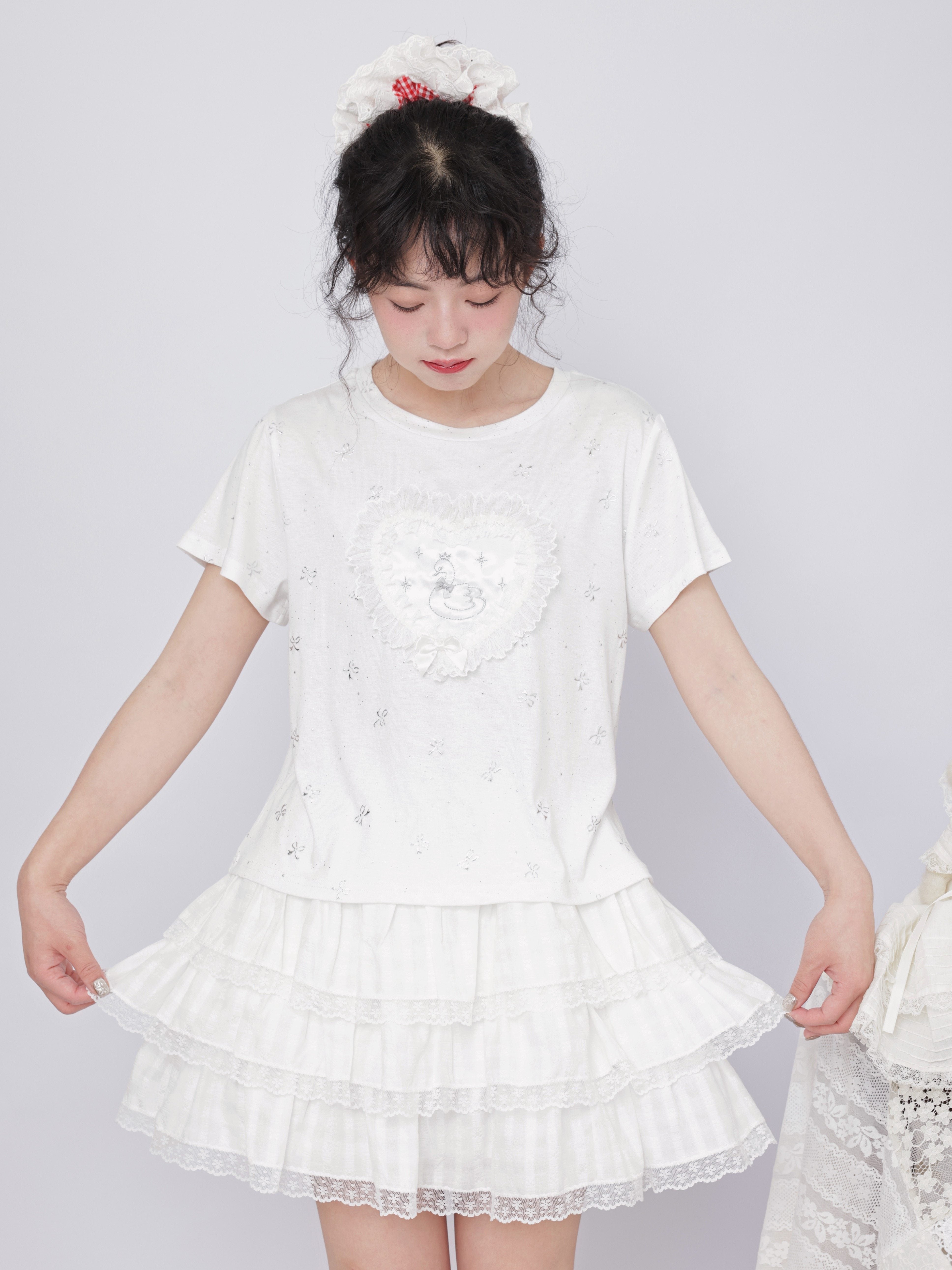 Kawaii Ballet Bear & Swan Embroidered Tee - SemenCoicis by Land Decora