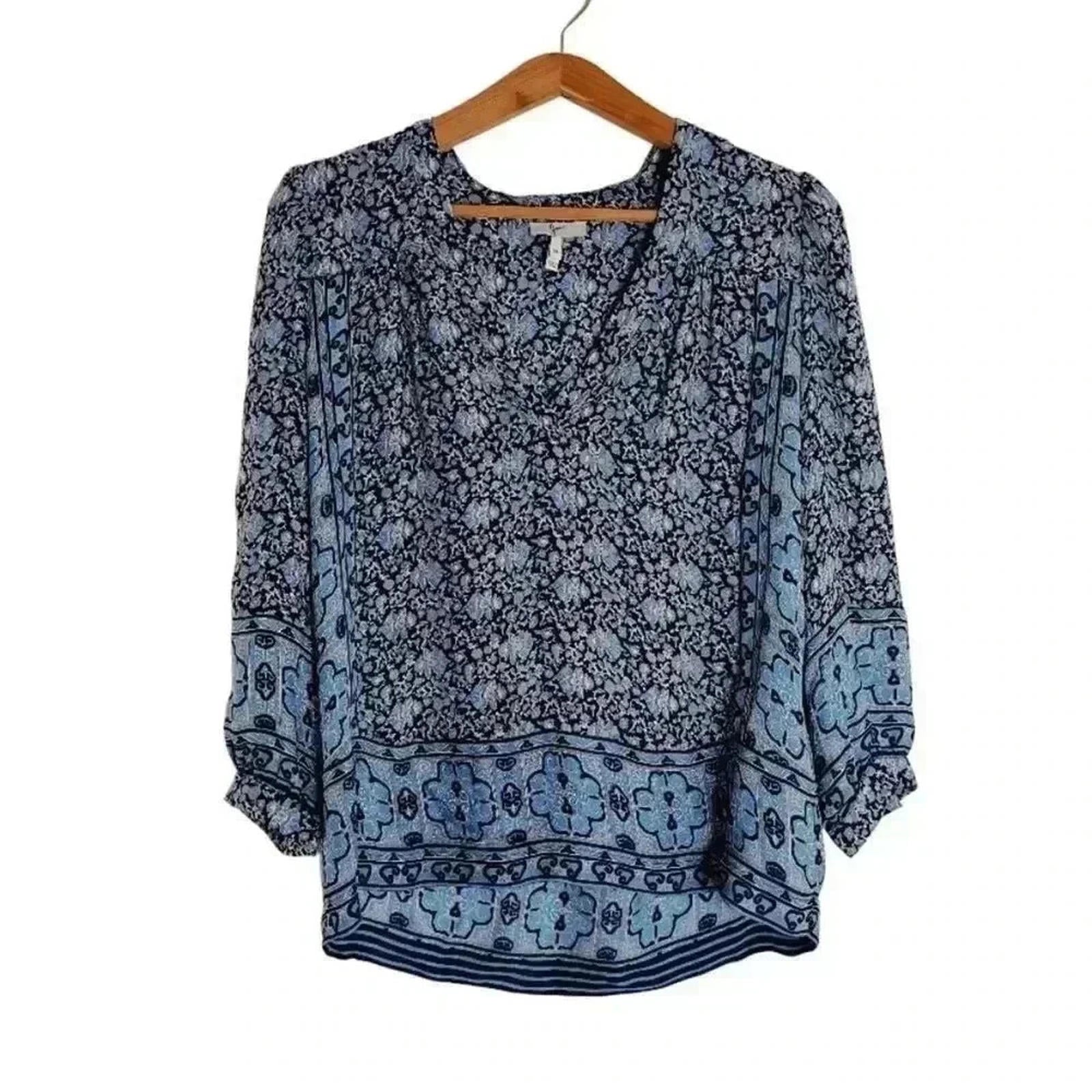 Joie Silk Navy Light Blue Floral Long Sleeve Blouse Summer Office Size by Hot Girl Secondhand