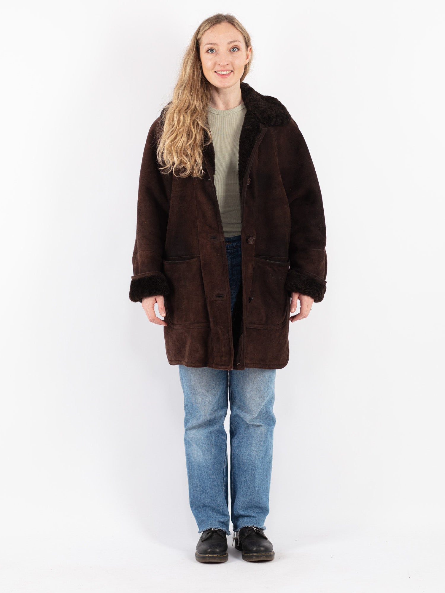Vintage 90's Women Sheepskin Coat in Brown by Northern Grip