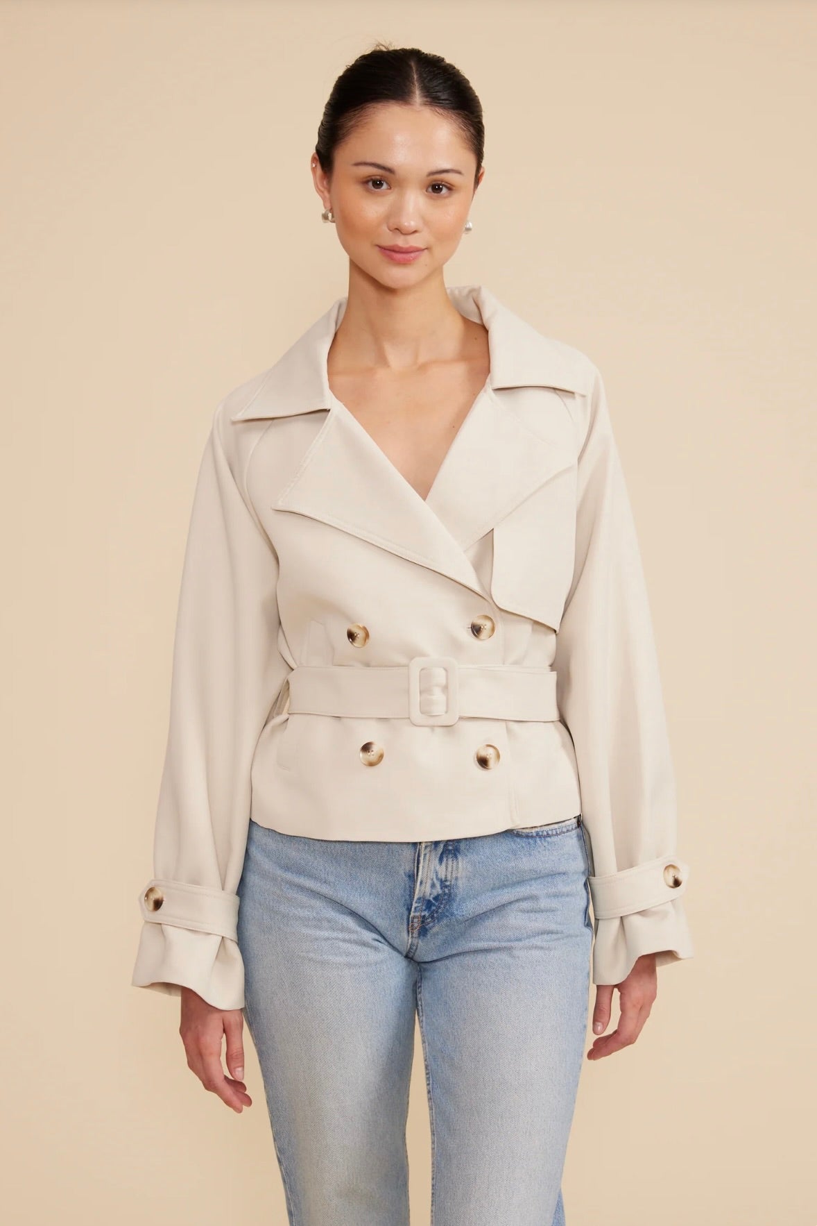 Estelle Cropped Trench Coat - Beige by Sierra Deene
