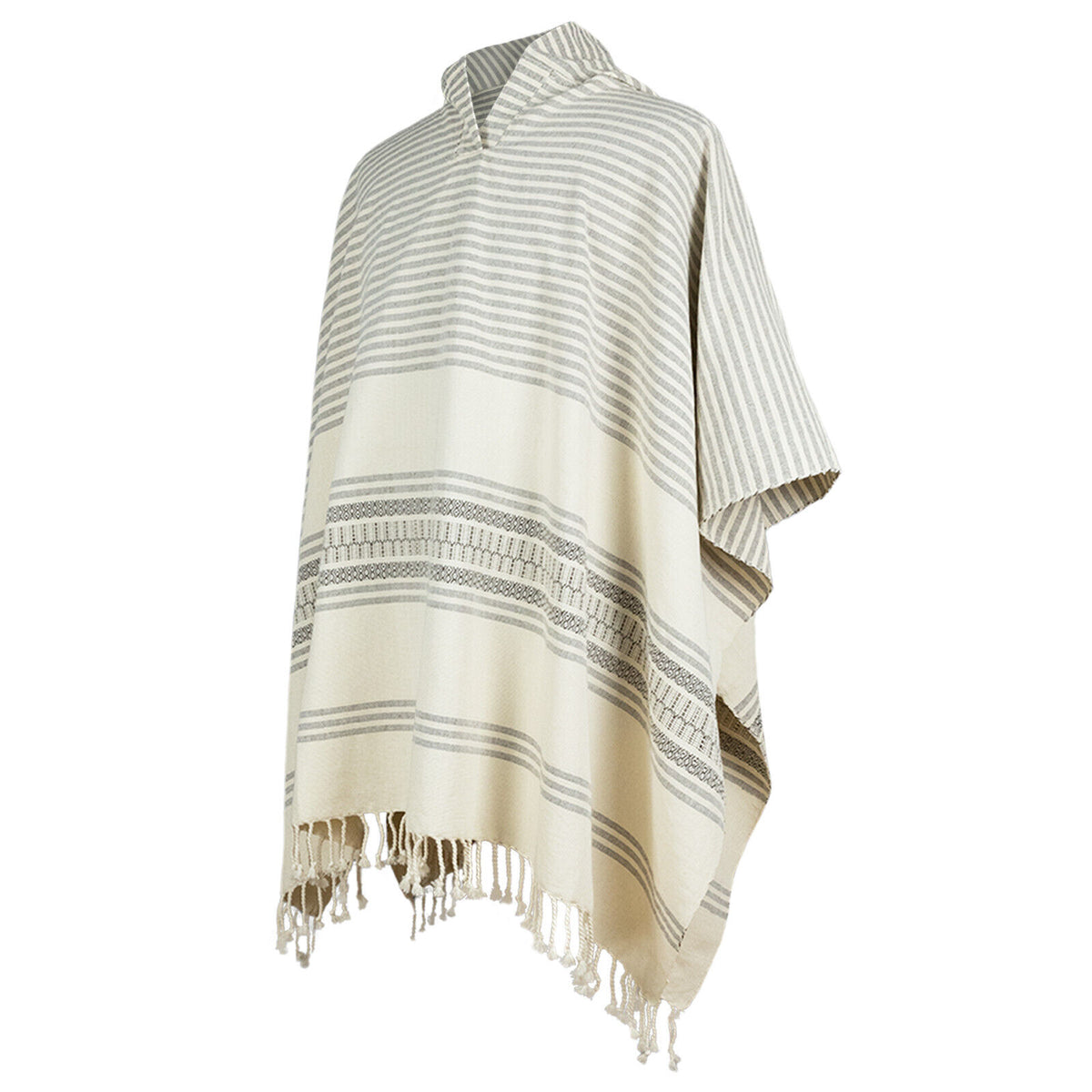 Uchucay - Lightweight Unisex Summer Cotton Poncho – Cream & Gray with by ECUALAMA