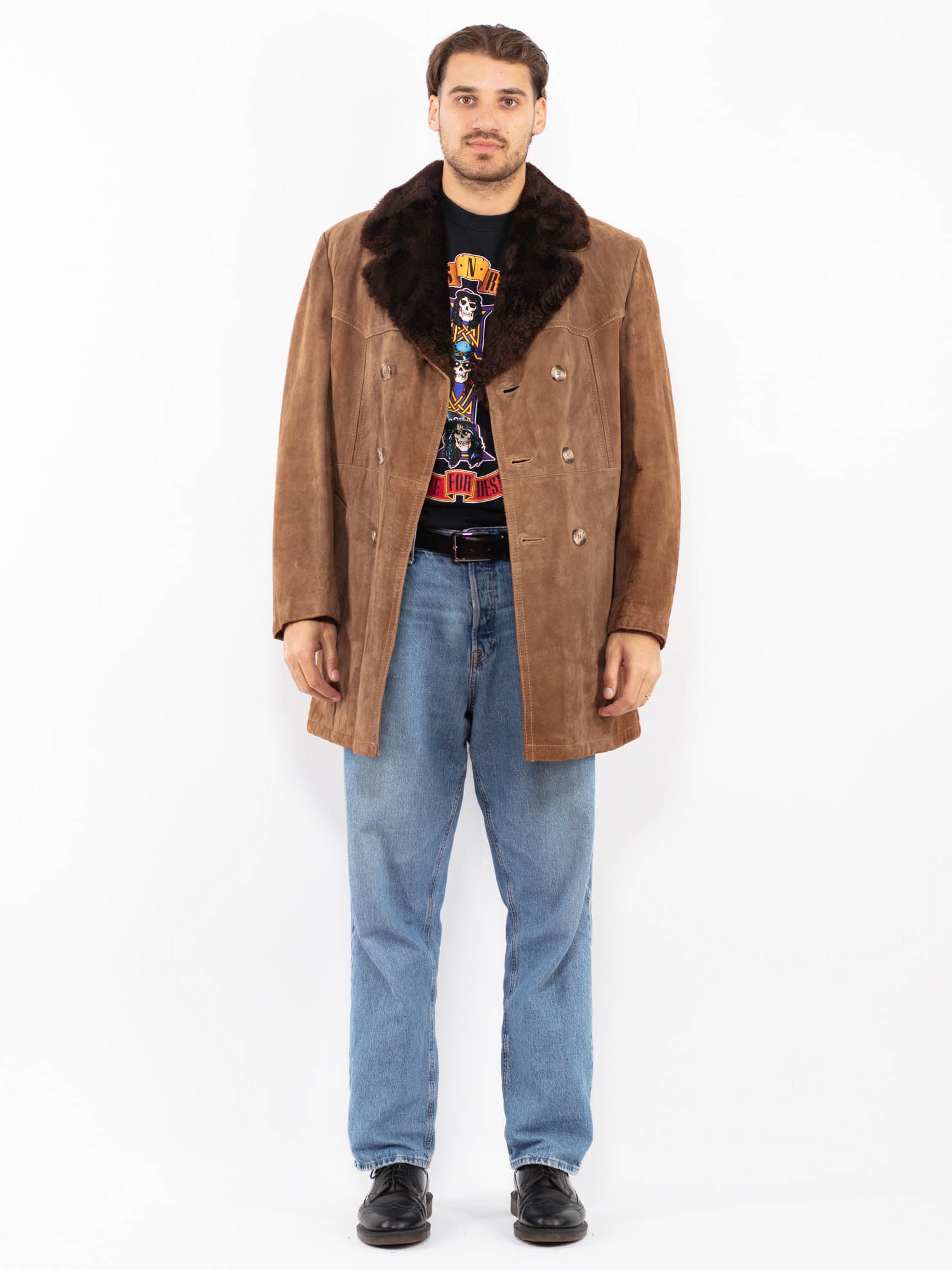 Vintage 70's Men Suede Sherpa Coat in Brown by Northern Grip