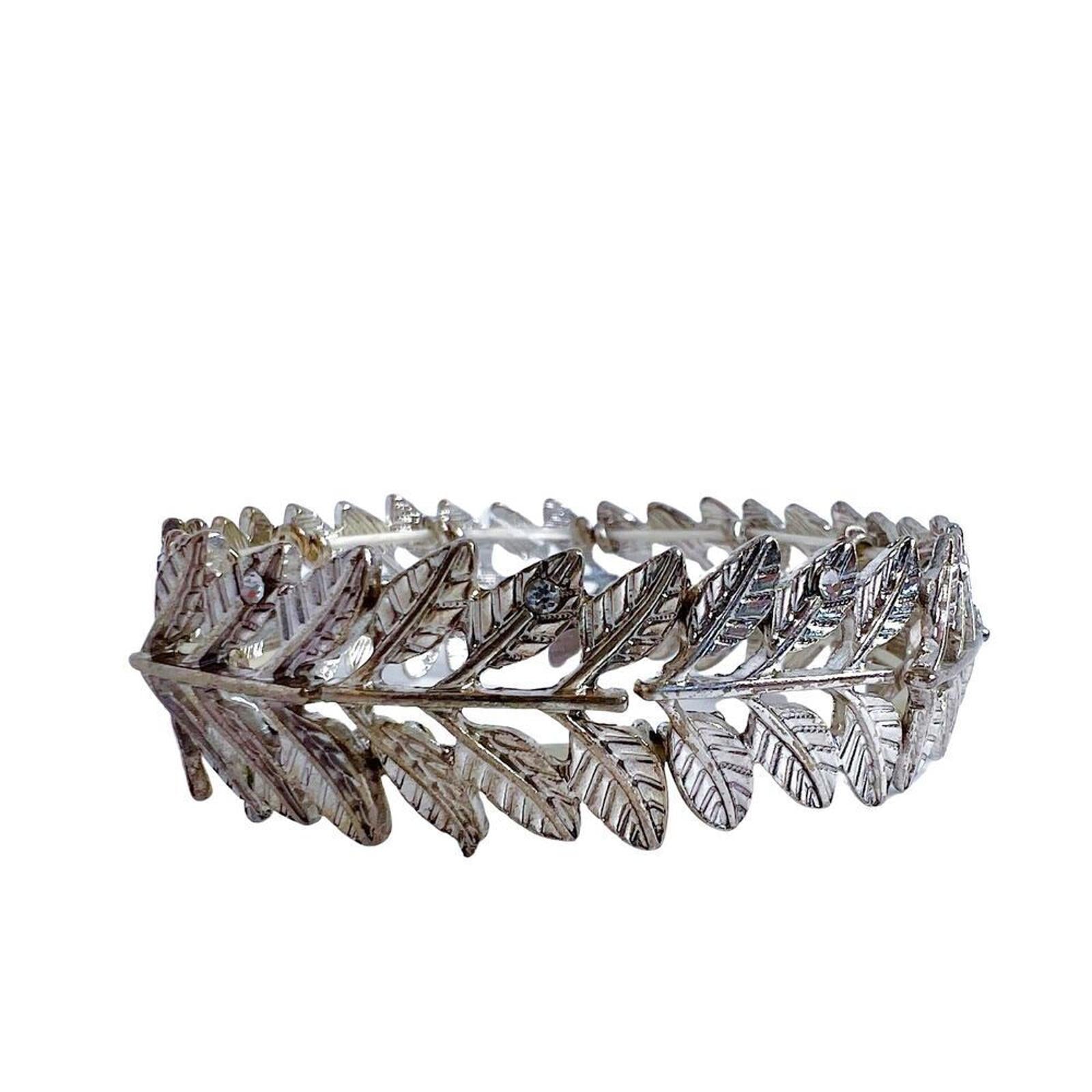 Silver Wreath Bracelet Leaves Willow Branch Elastic Boho Chic Bohemian by Hot Girl Secondhand