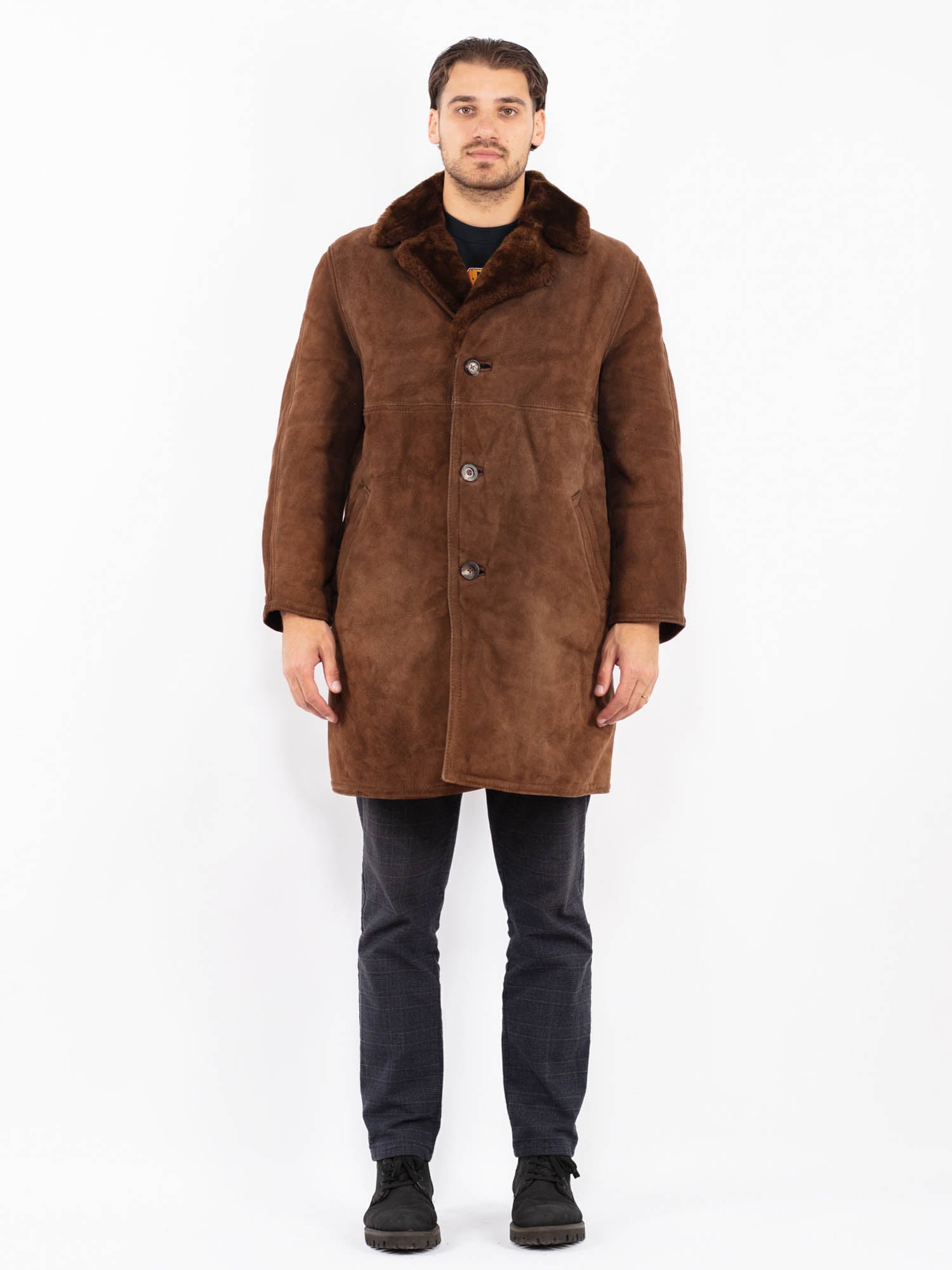 Vintage 70's Men Sheepskin Coat in Brown by Northern Grip