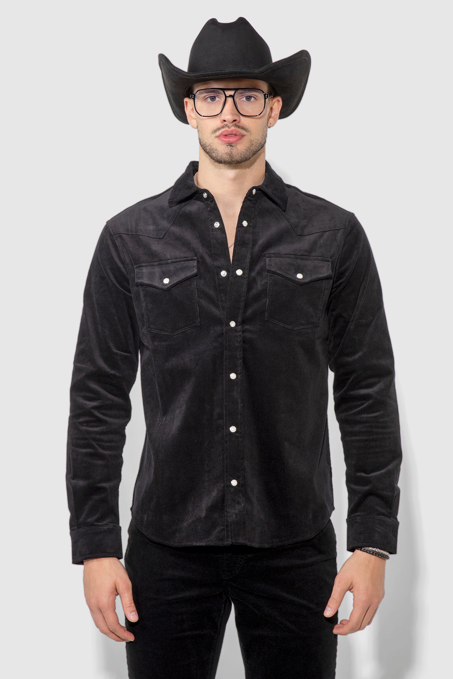 Eastwood Needle Cord Noir Stretch Western Shirt by MONFRERE